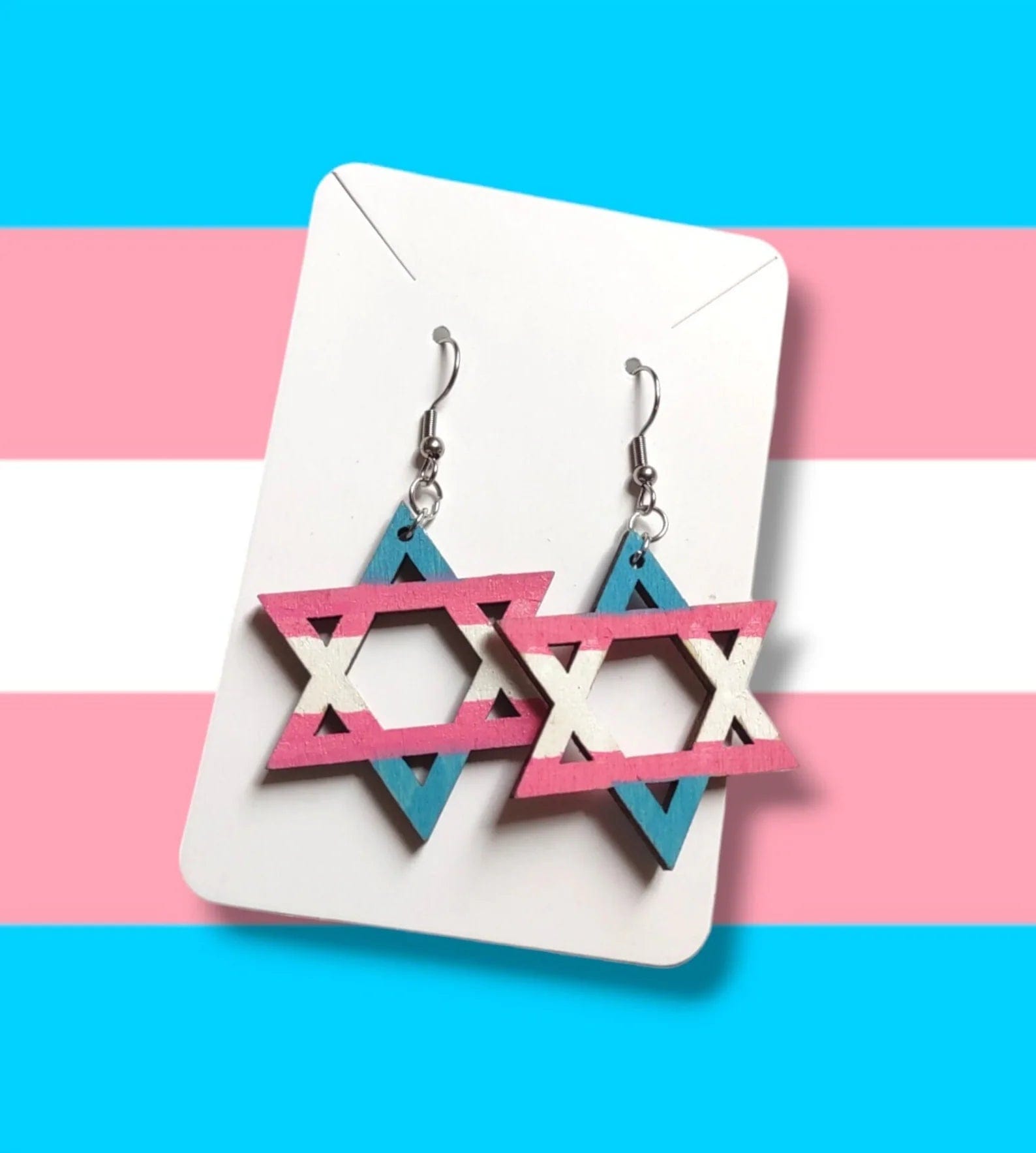 Wooden Trans Flag Star of David Earrings、mySite、topwebapps