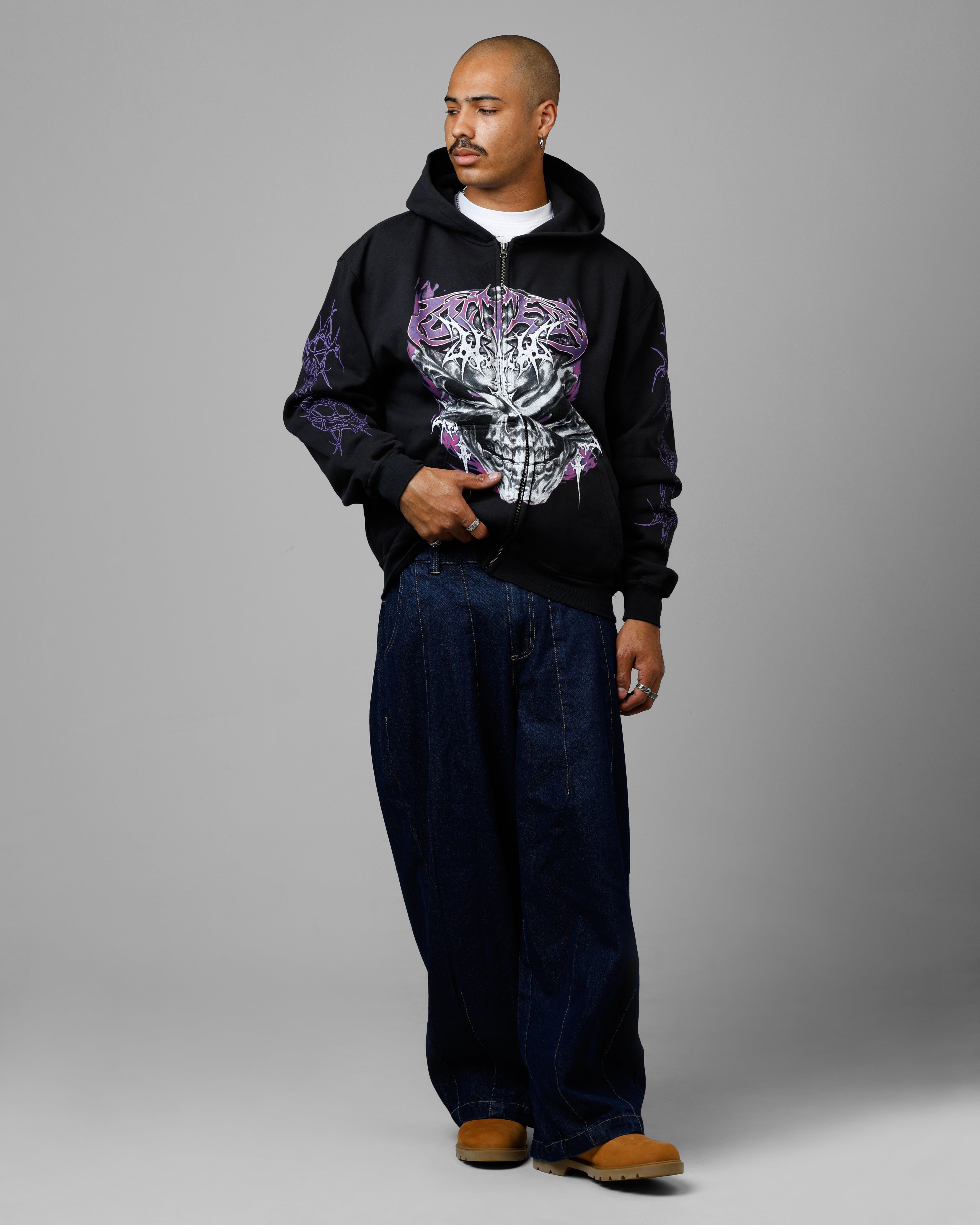 Loiter Tribal Skull Zip Up Hoodie Black、mySite、zt4zffjzw