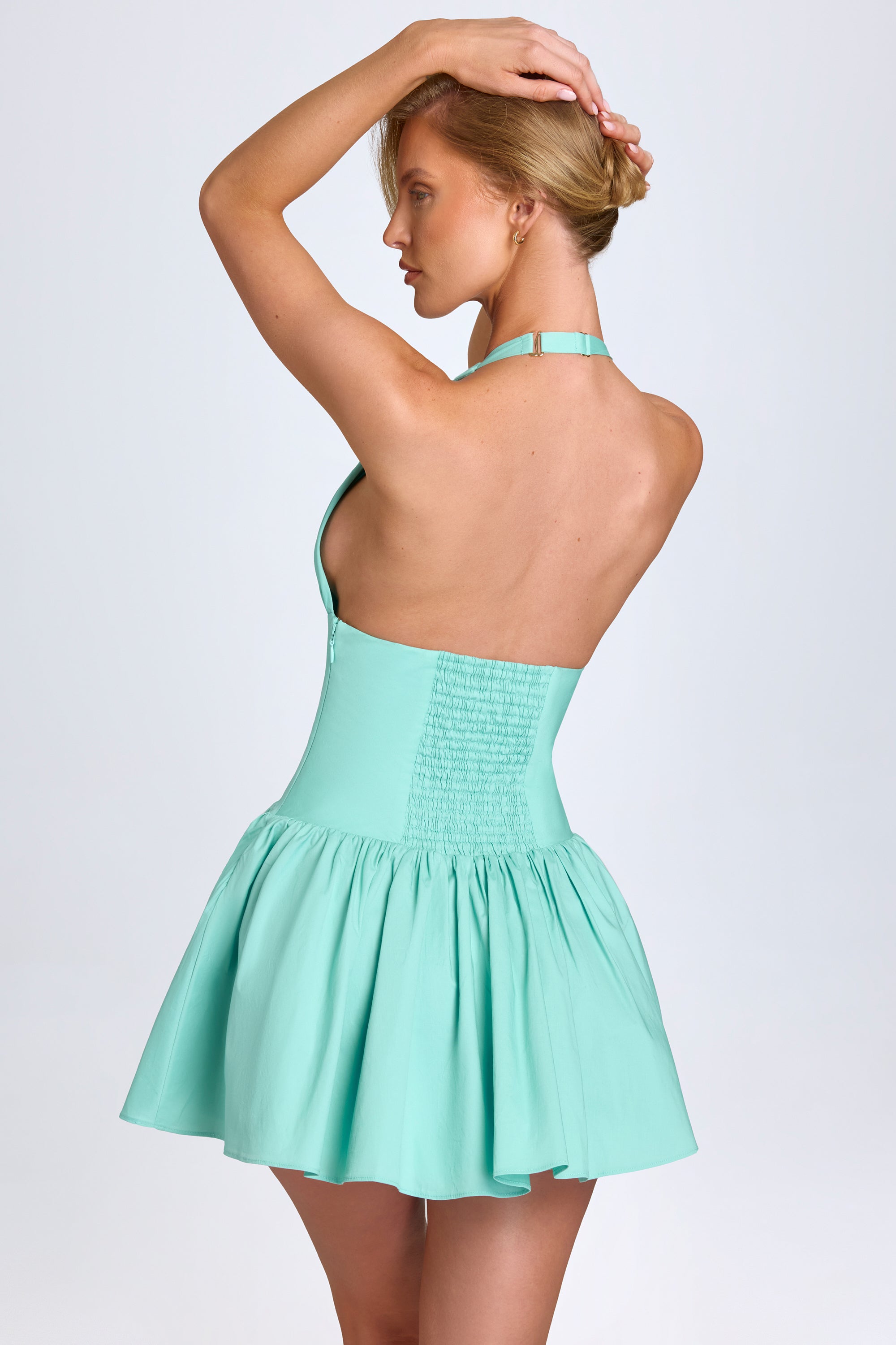 Pintucked Halterneck Mini Dress in Sea Green、mySite、solidvoid