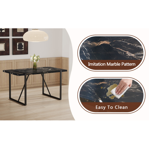 Rustic Industrial Rectangular Wood Dining Table For 4-6 Person, With 1.5" Thick Engineered Wood color Tabletop and Black Metal Legs,Desk For Kitchen Dining Living Room, 55.1" x 31.4"x 29.9"1529W115172、、casual