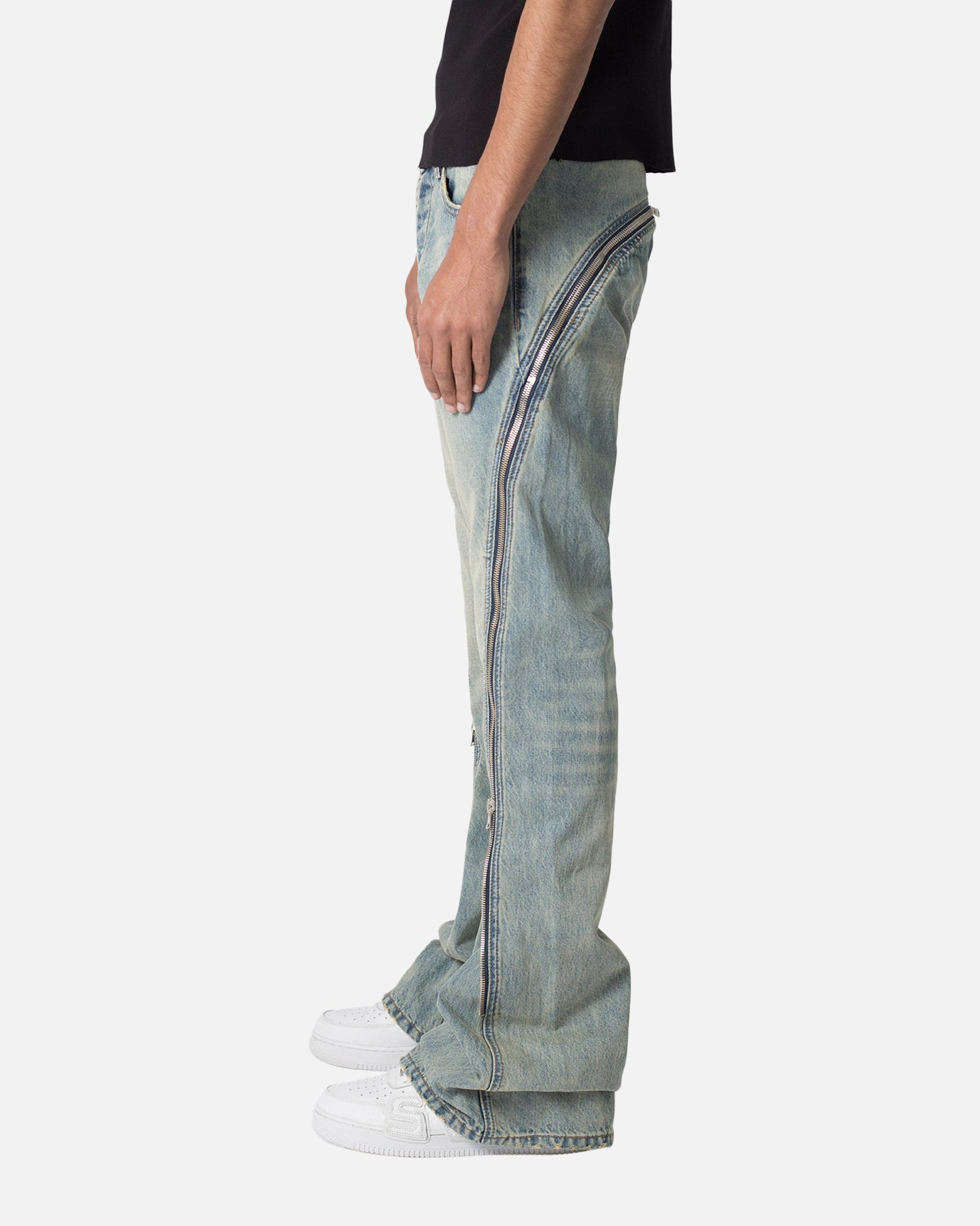 MNML D519 Zipper Flare Denim Jeans Vintage Blue、mySite、zt4zffjzw