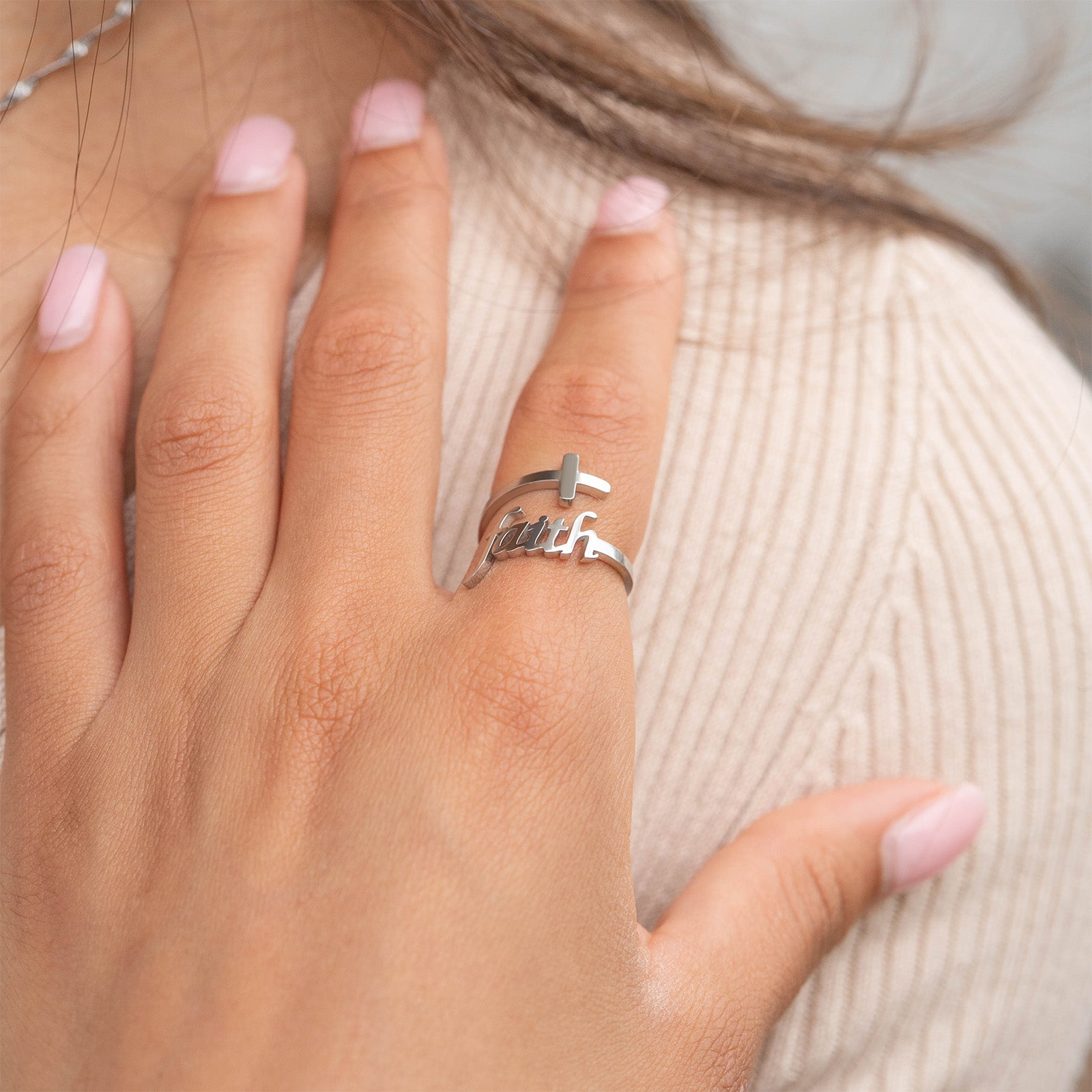 18K Gold PVD Stainless Steel Adjustable Faith Ring / KSS0008、mySite、dreamappss