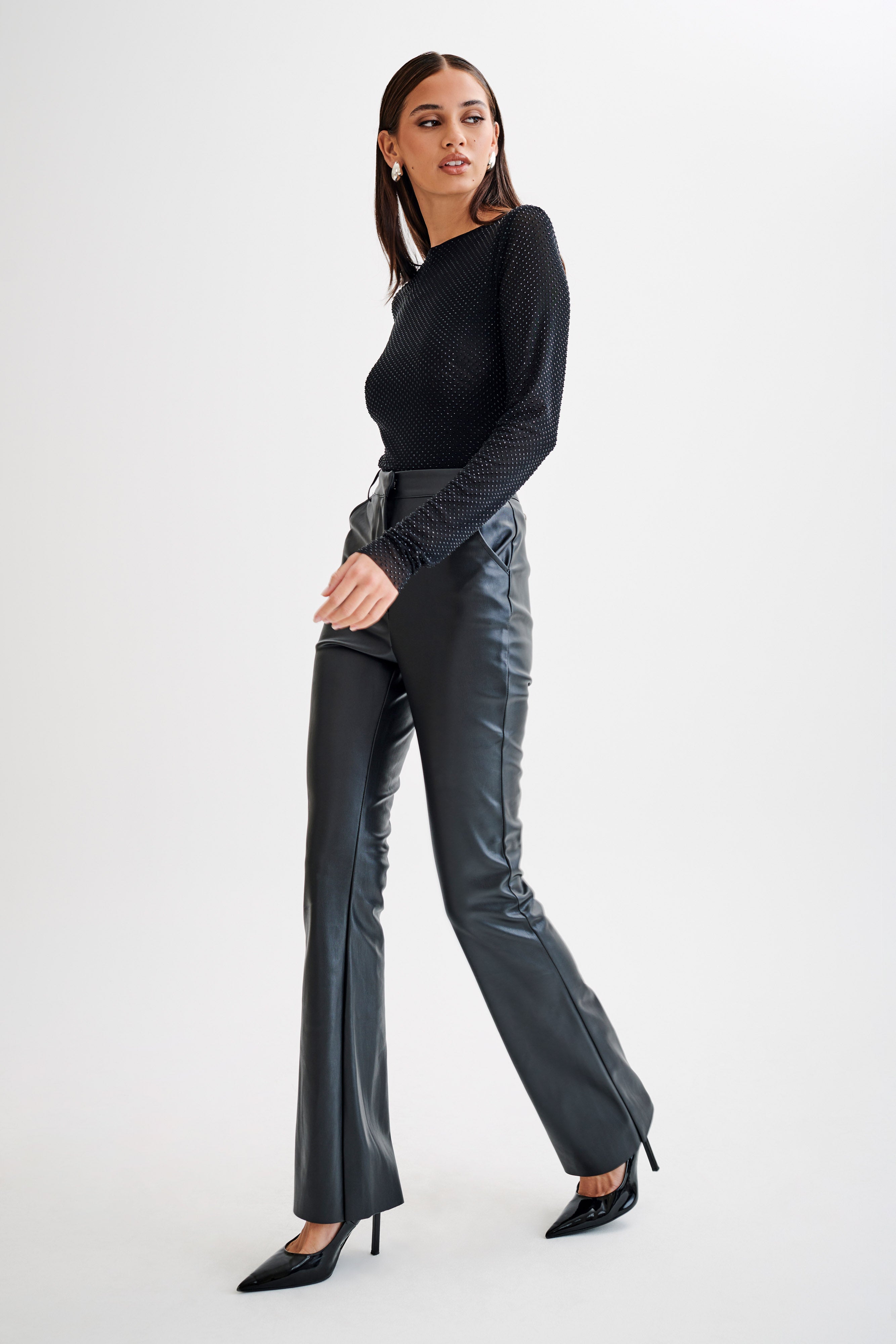 Selma Long Sleeve Diamante Bodysuit - Black/Black、mySite、solidvoid