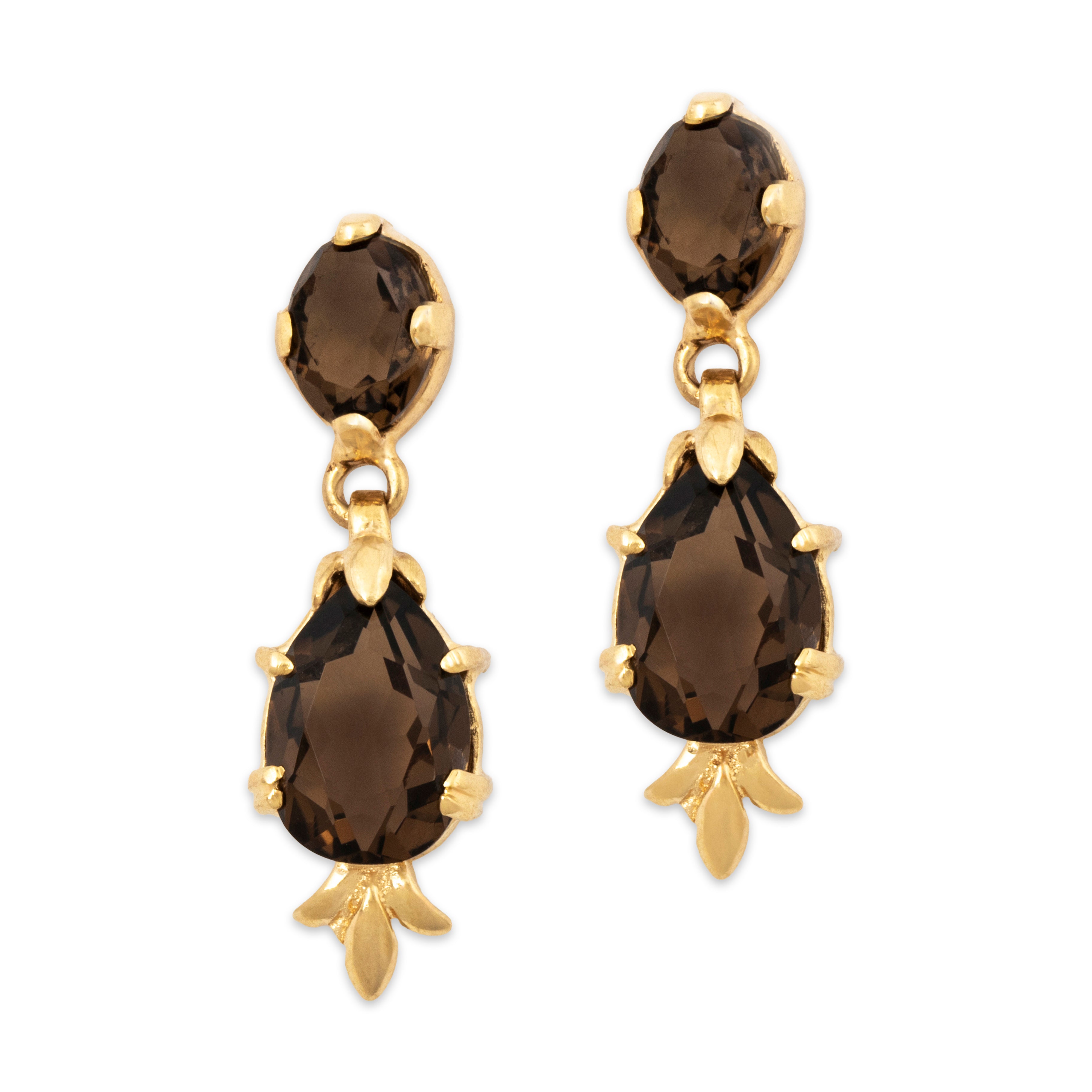 Vintage 14k Yellow Gold 4.38cttw Smoky Quartz Dangling Teardrop Earrings、mySite、hinf8tx79