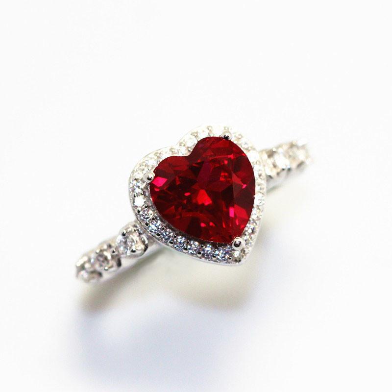Deep Red Created Ruby and CZ Heart Ring in 925 Sterling Silver, So Romantic!、mySite、g9winljtr