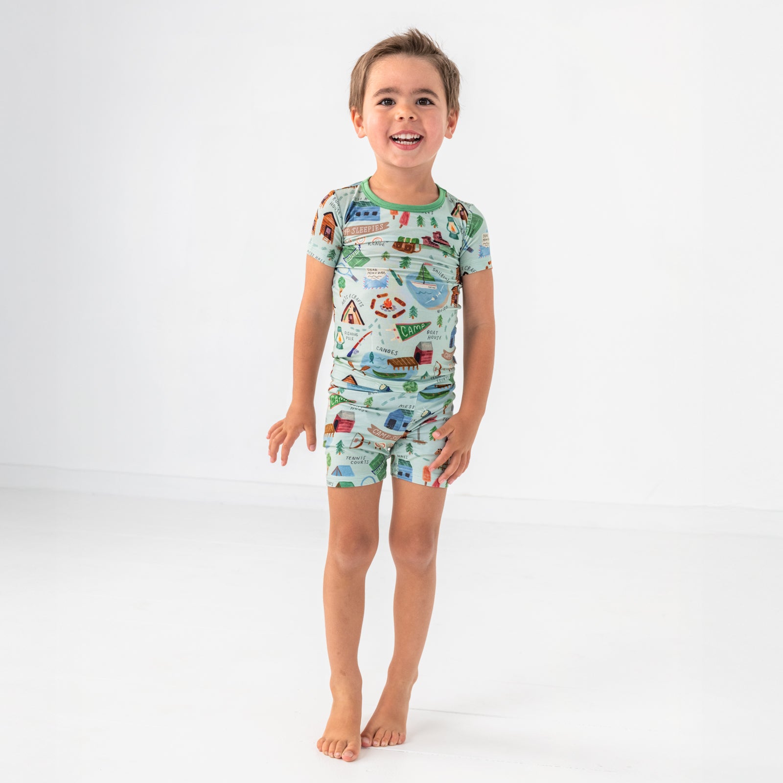  Green Camp Sleepies Two-Piece Short Sleeve & Shorts Pajama Set、mySite、layawaytickets