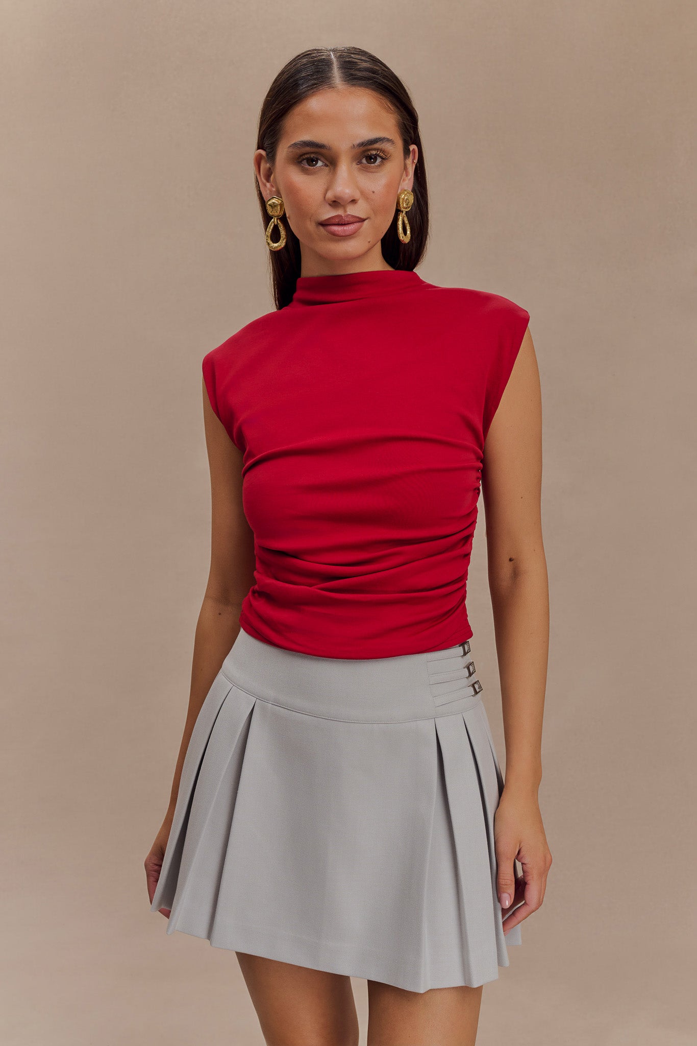 Ellia High Neck Sleeveless Top - Red、mySite、solidvoid