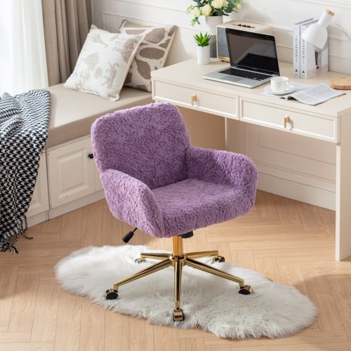 A&A Furniture Office Chair,Artificial rabbit hair Home Office Chair with Golden Metal Base,Adjustable Desk Chair Swivel Office Chair,Vanity Chair(Orange)、、casual