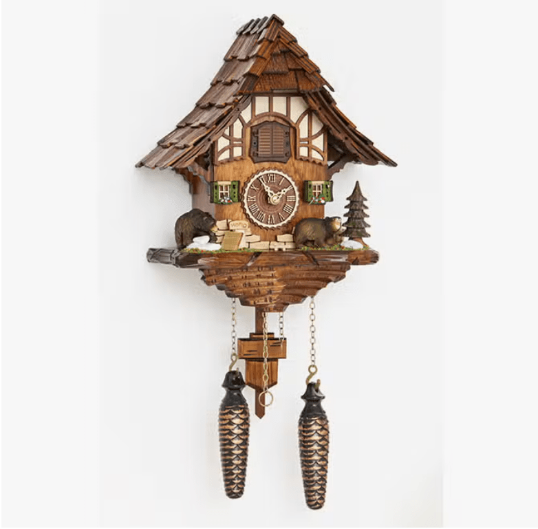 Bears and Cabin Fine Cuckoo Clock Made in Germany Baiersdorf、mySite、g9winljtr