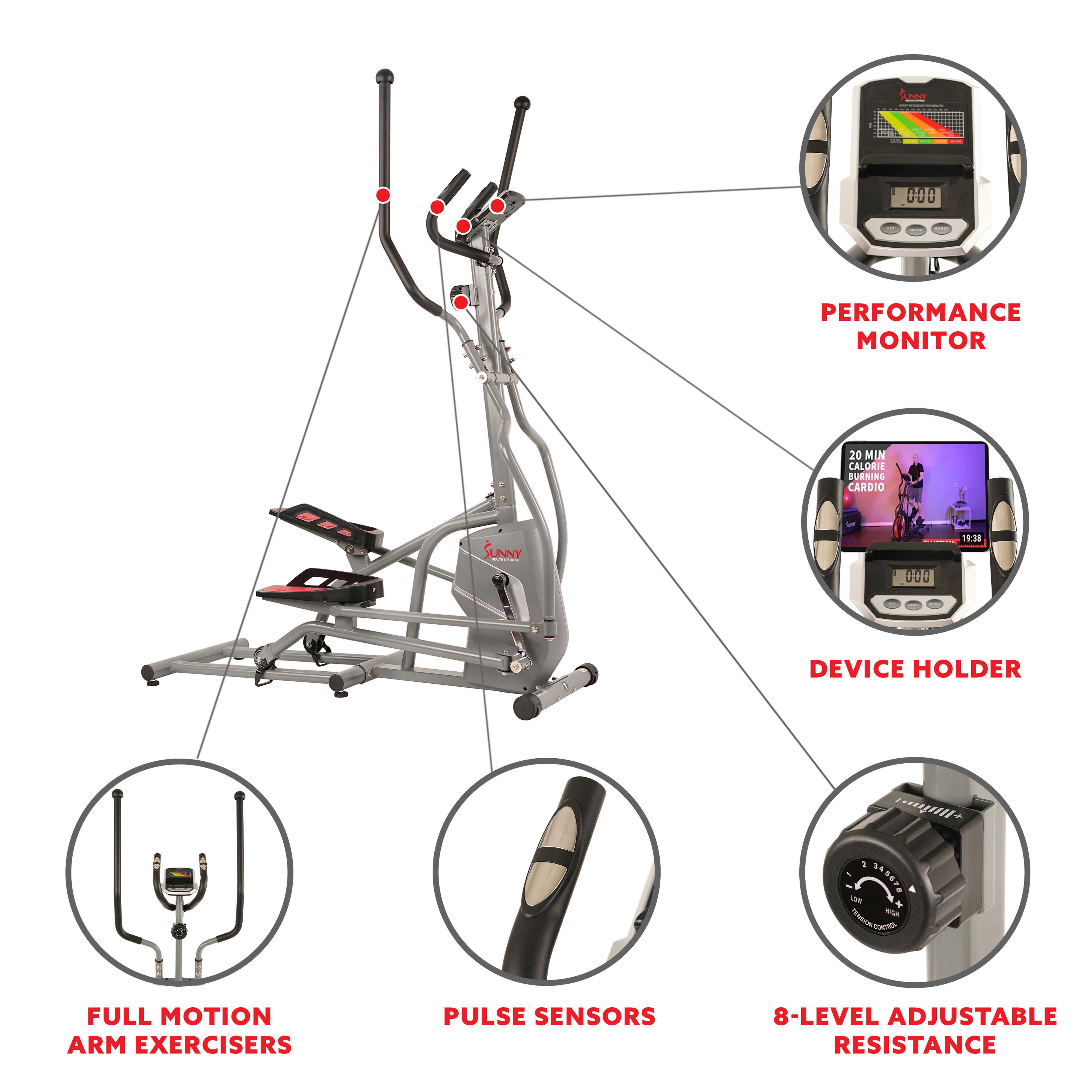  Elliptical Trainer Machine Magnetic Elliptical w/ Device Holder, LCD Monitor and Heart Rate Monitor、mySite、ghnorth