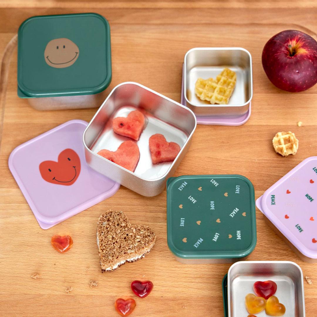  Lassig Stainless Steel Snackbox - Happy Rascals - 3 Pack - Lavender - Heart、mySite、merchandisen