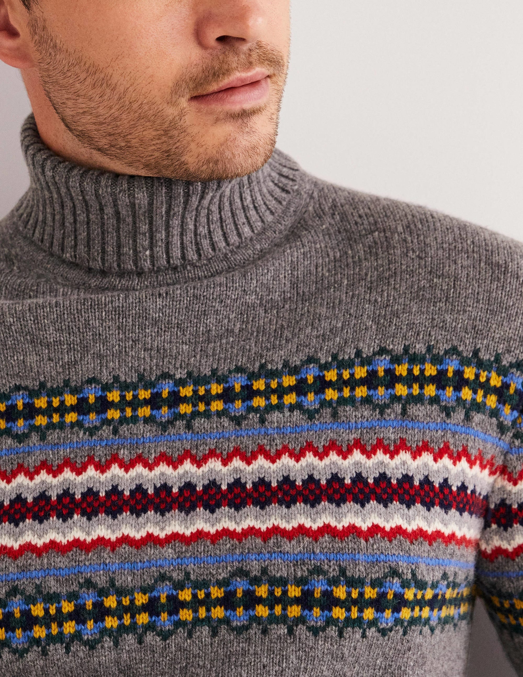  Fair Isle Roll Neck Sweater-Grey Melange Fair Isle、mySite、ashleygrahame