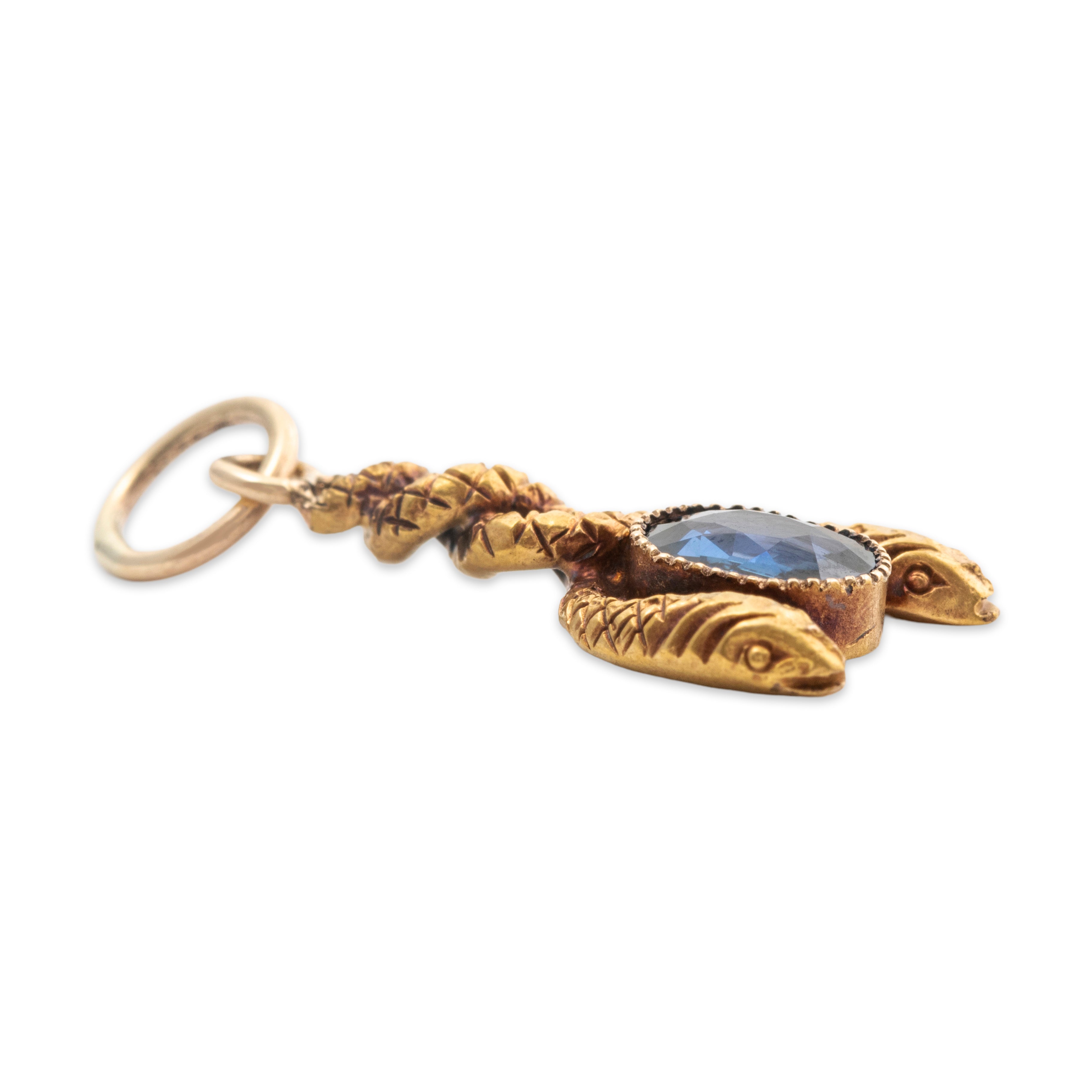 Antique 14k Yellow Gold Blue Synthetic Sapphire Dancing Snakes Charm Pendant、mySite、hinf8tx79