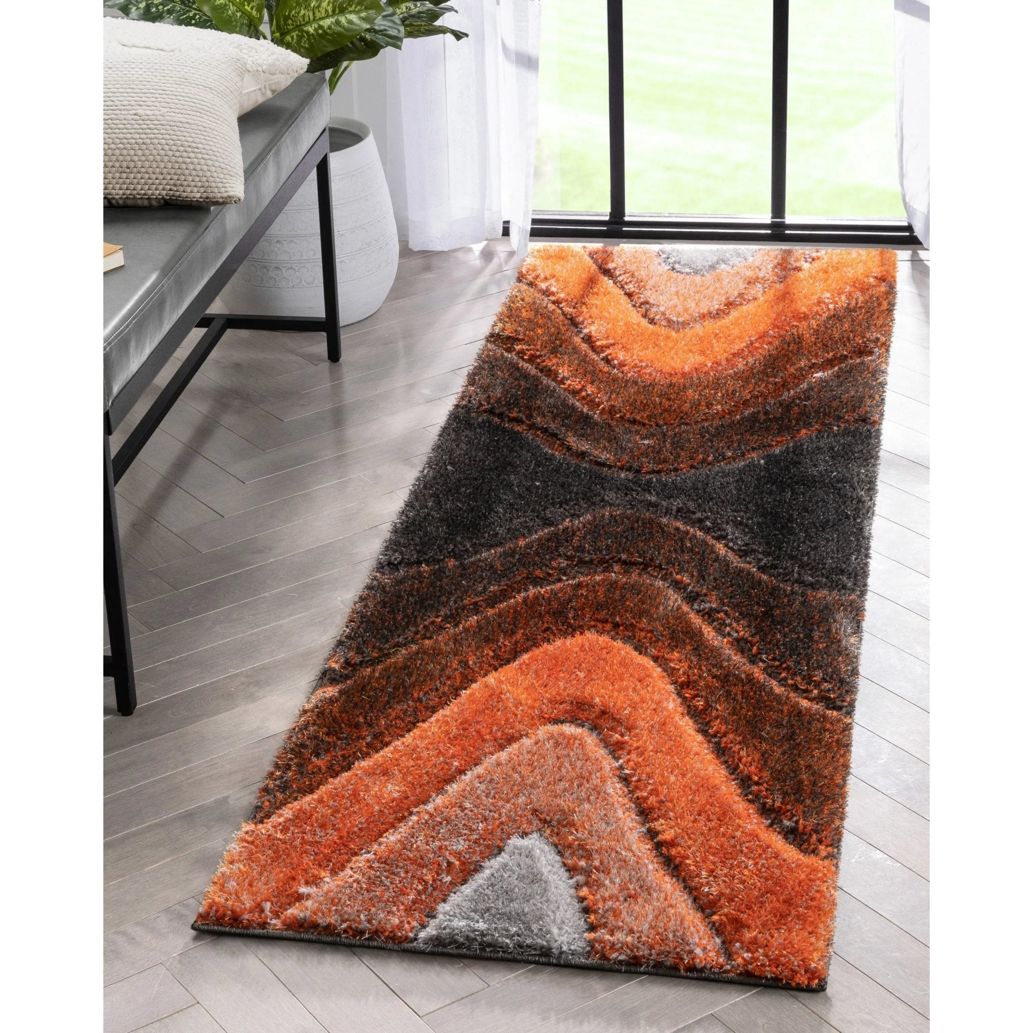 Luz Modern Geometric Grey Orange 3D Textured Thick & Soft Shag Rug、mySite、gigharbornorthrealestate