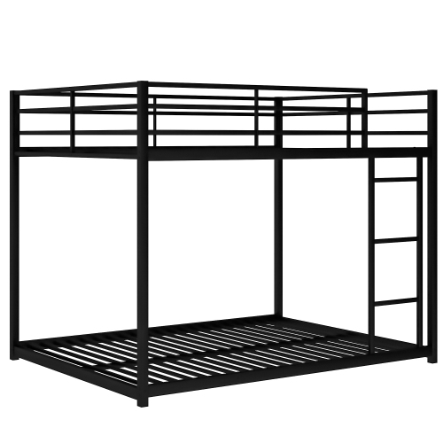 Full over Full Metal Bunk Bed, Low Bunk Bed with Ladder, Black(Old SKU:MF197034AAB)、、casual