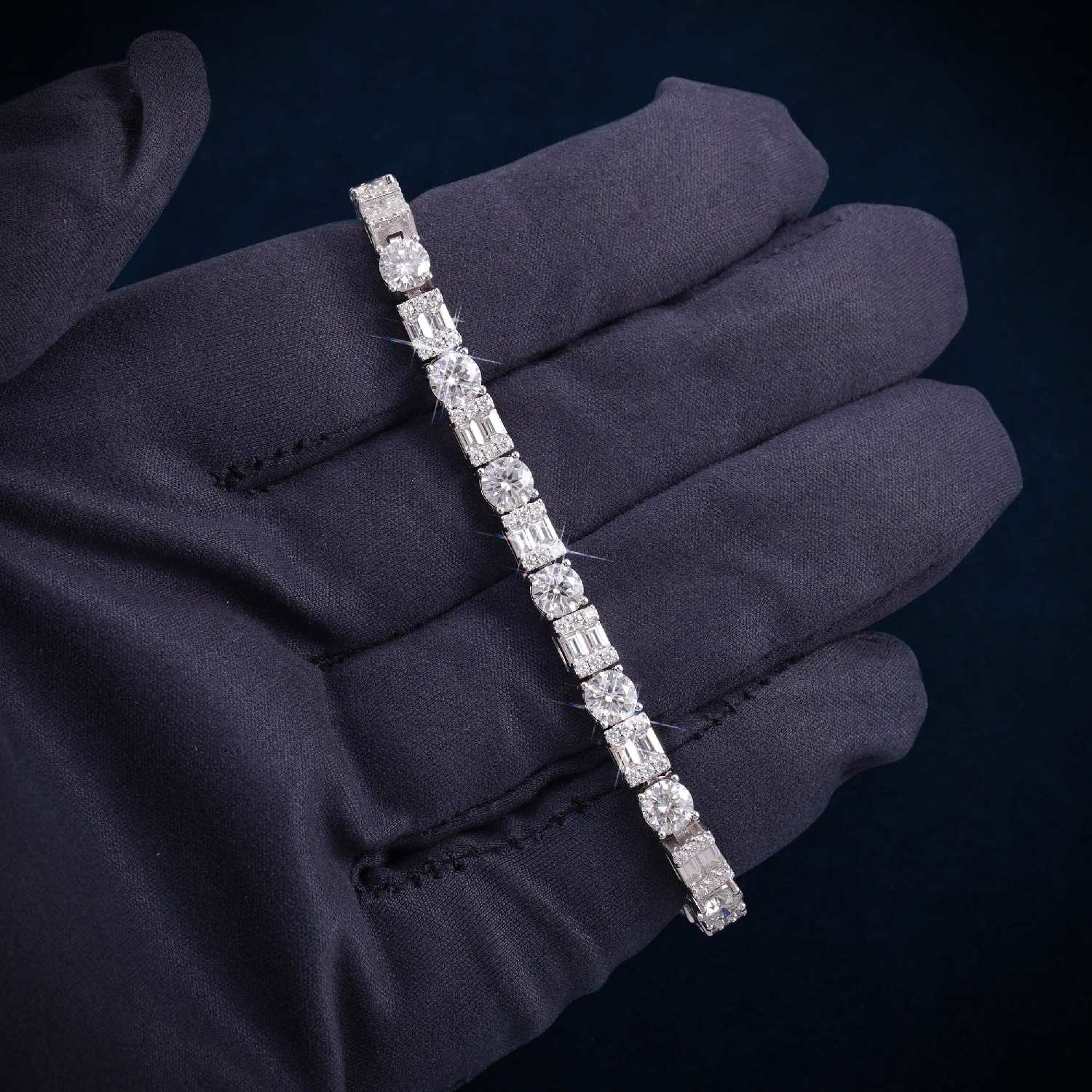 5MM Hybrid Cut Moissanite Tennis Bracelet 14K Gold、mySite、hinf8tx79