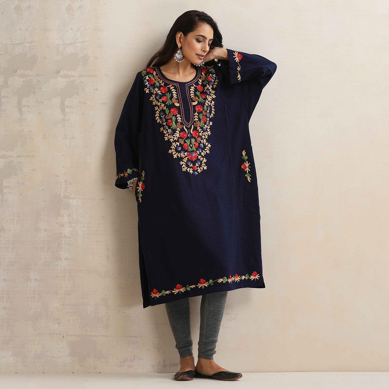 Woolen Kurta For Women | Kashmiri Embroidered | Blue、mySite、camillekostekn