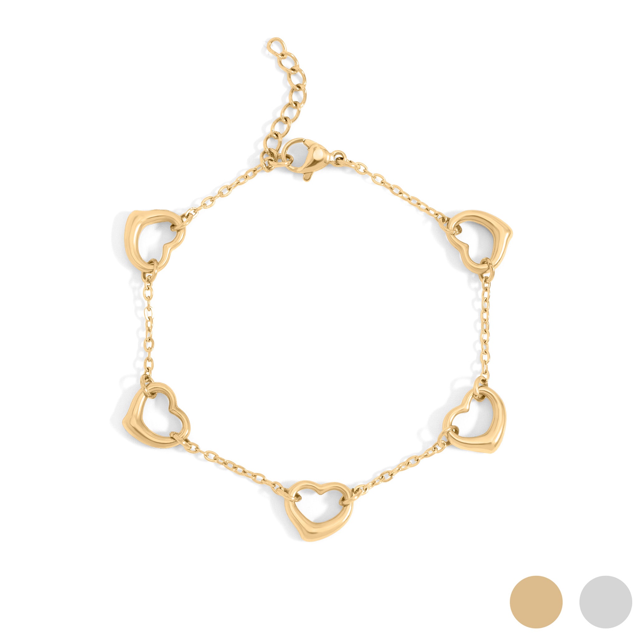 18K Gold PVD Stainless Steel Station Heart Bracelet / BRJ1070、mySite、dreamappss