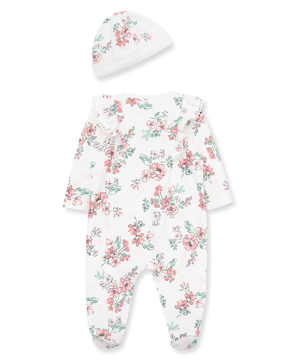  Whimsical Floral 2-Way-Zip Footed One-Piece And Hat、mySite、layawaytickets