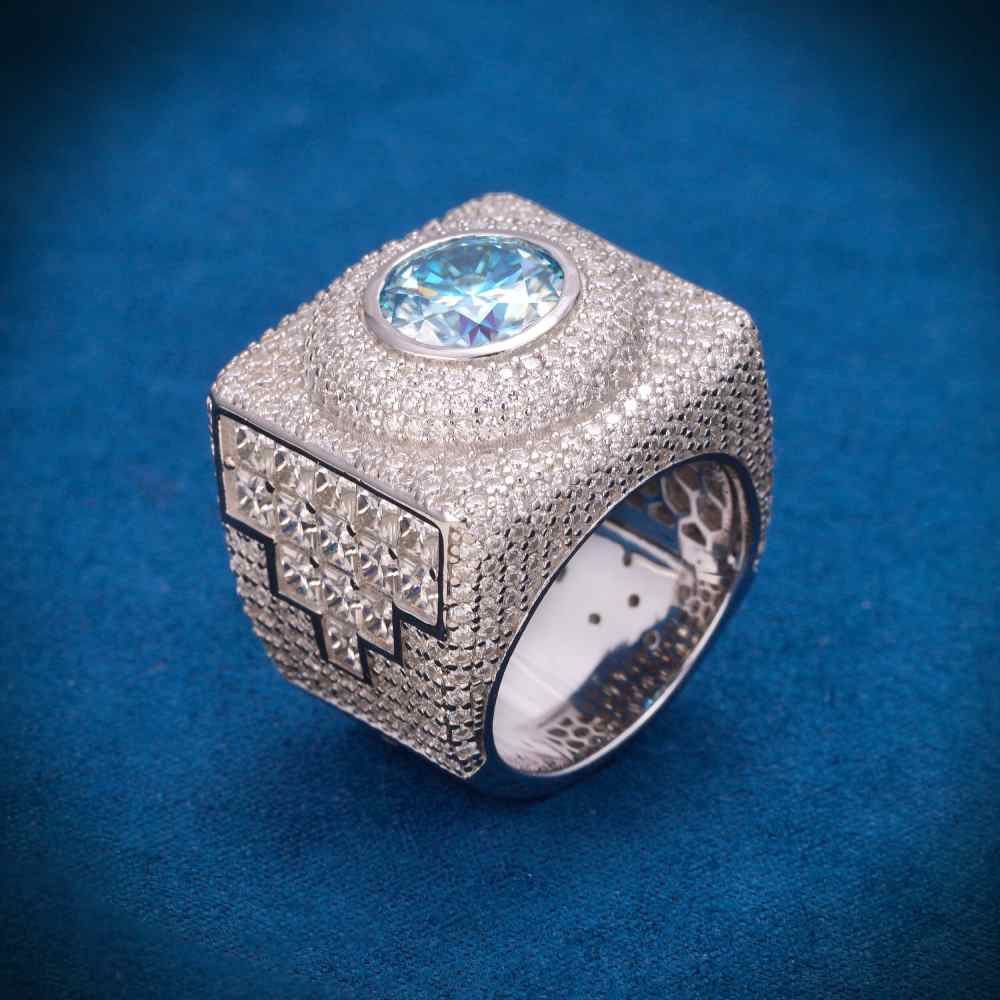 Blue Moissanite Signet Ring 14K White Gold、mySite、hinf8tx79
