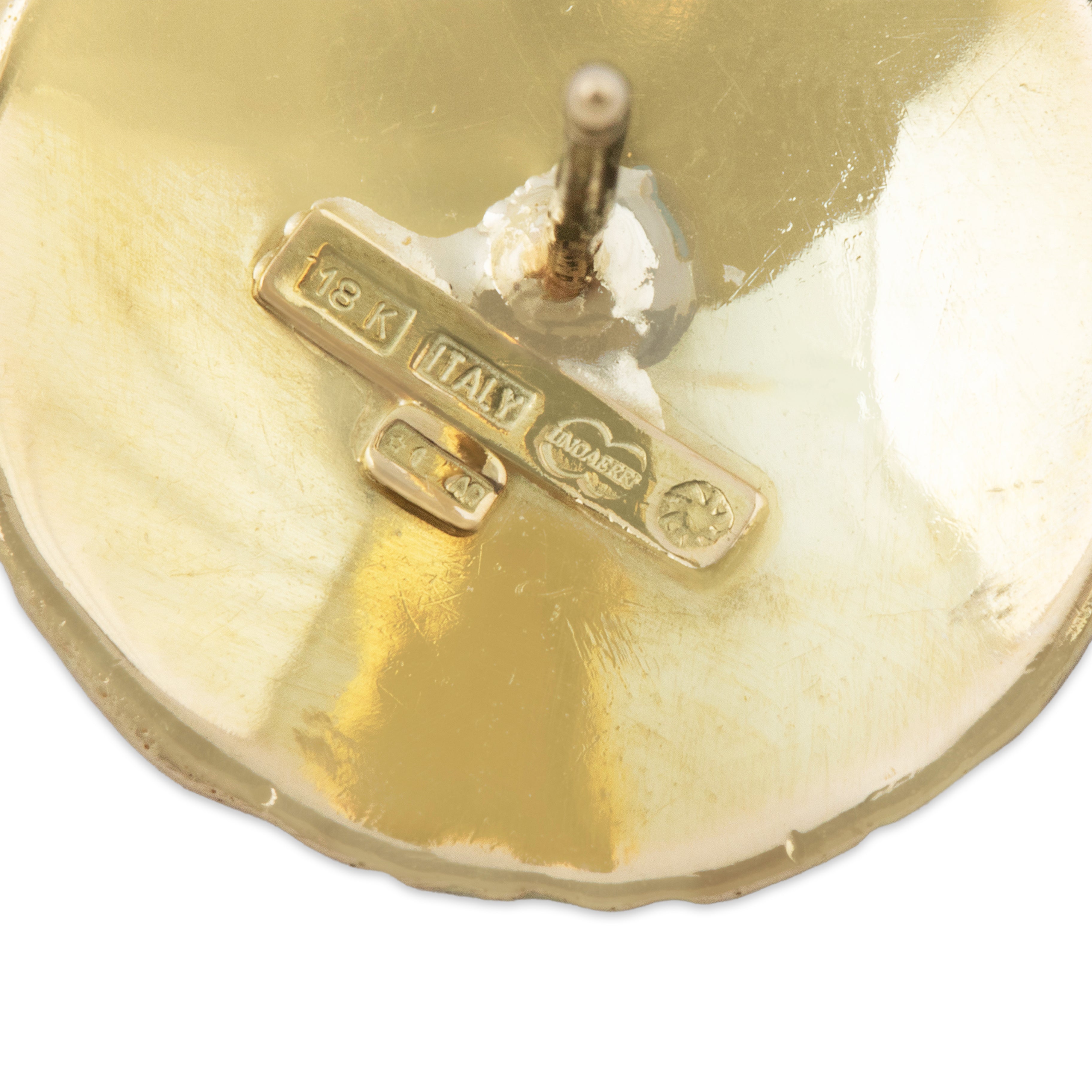 Vintage Italian 18k Yellow Gold Brushed Geometric Motif Statement Stud Earrings、mySite、hinf8tx79