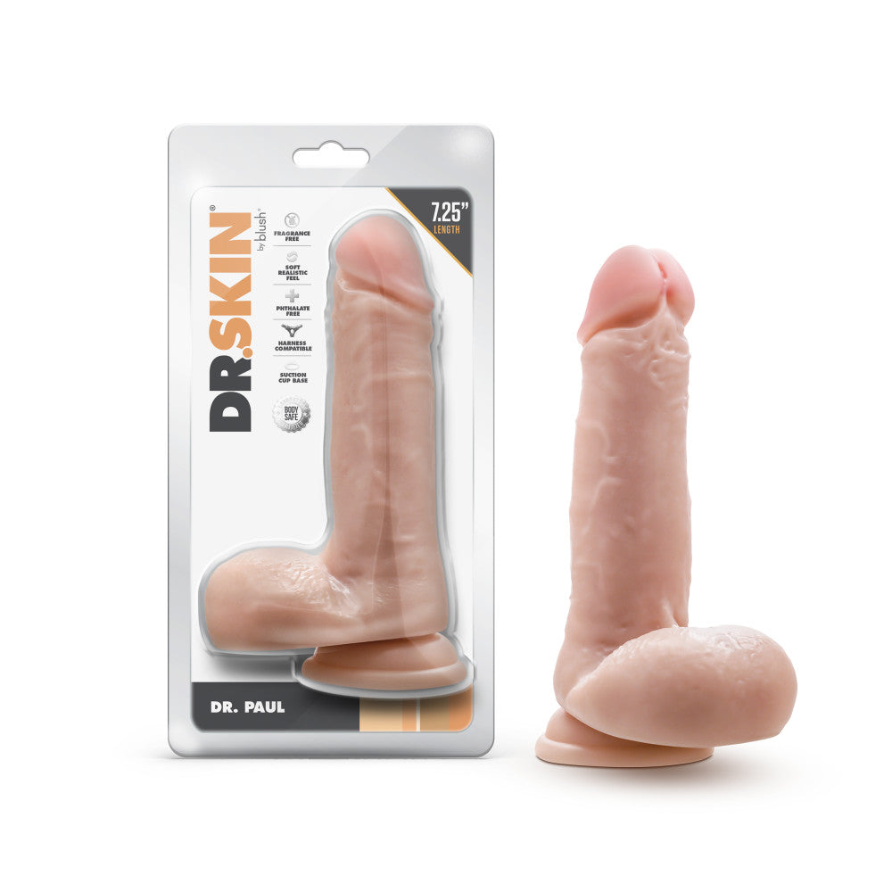 Dr. Skin By Blush® | Dr. Paul 7.25 Inch Long Dildo with Suction Cup & Balls Beige、mySite、bottomscart