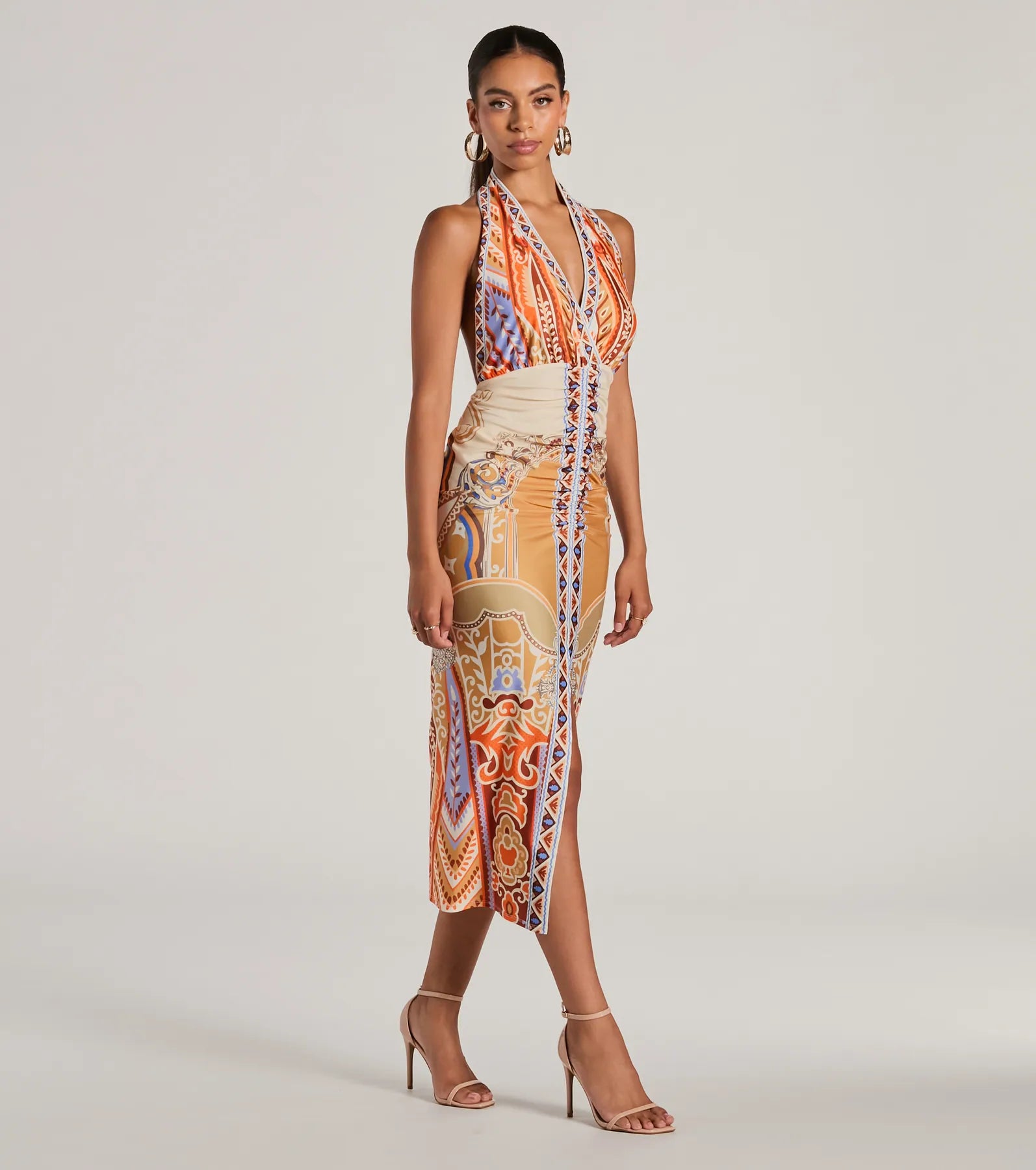  Vibrant Side Geometric Print Bodycon Midi Dress、mySite、justintrudeaud