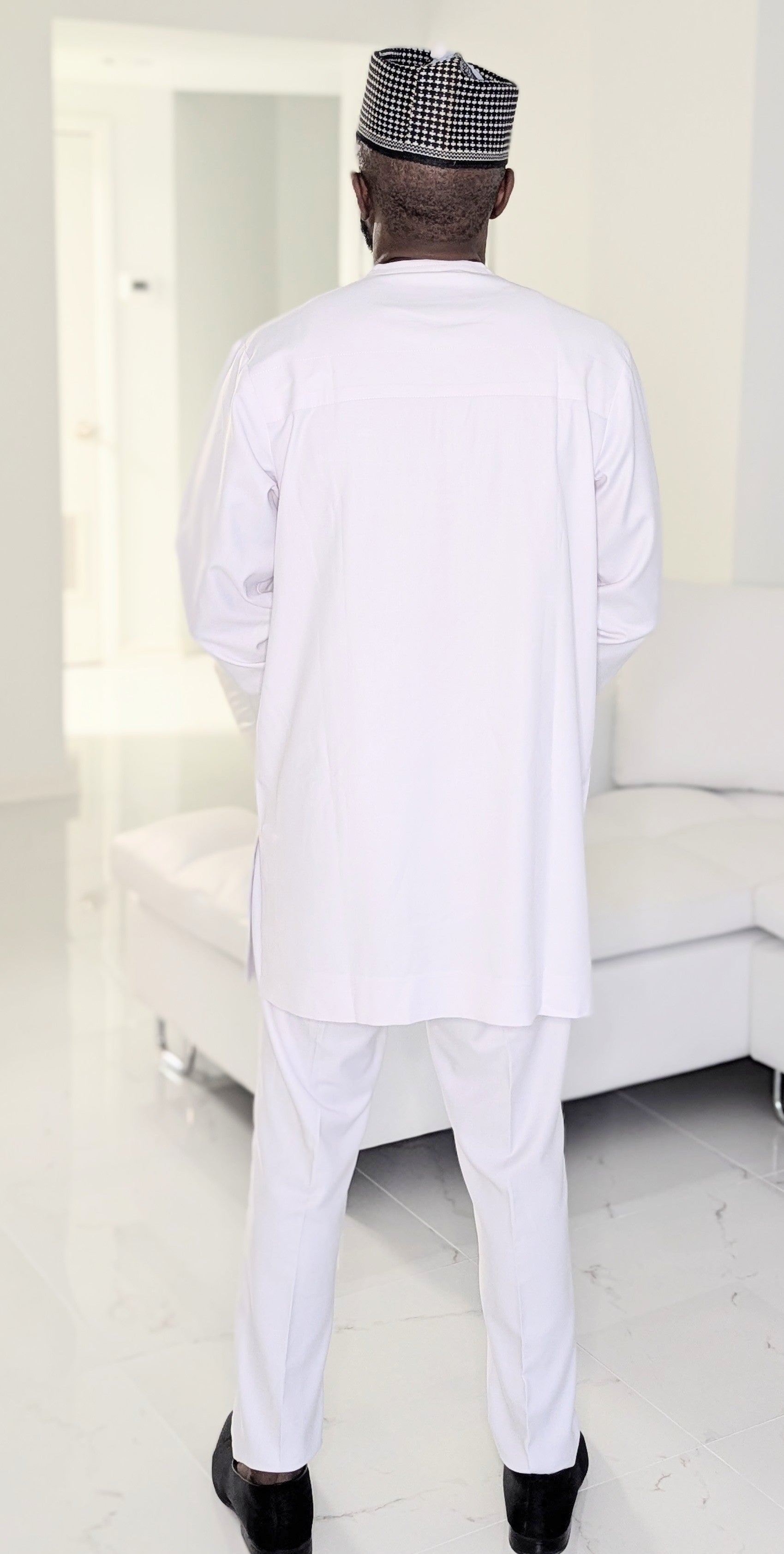 Dupsie's All-White Majestic Ezze Senator Dashiki Set with White and Silver embroidery with matching White pants DPAWWS44、mySite、solidvoid