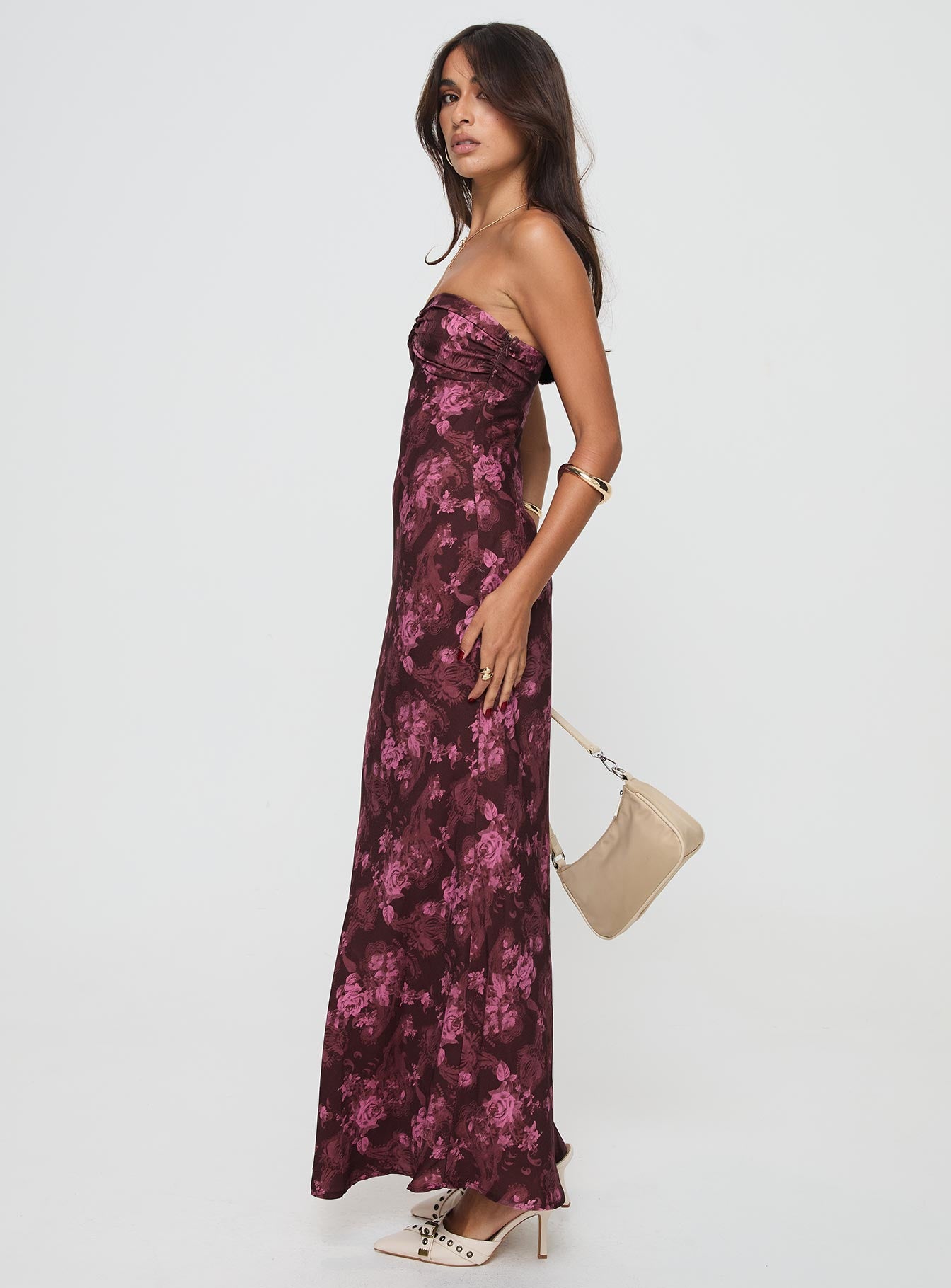 Abeila Strapless Maxi Dress Burgundy、mySite、solidvoid