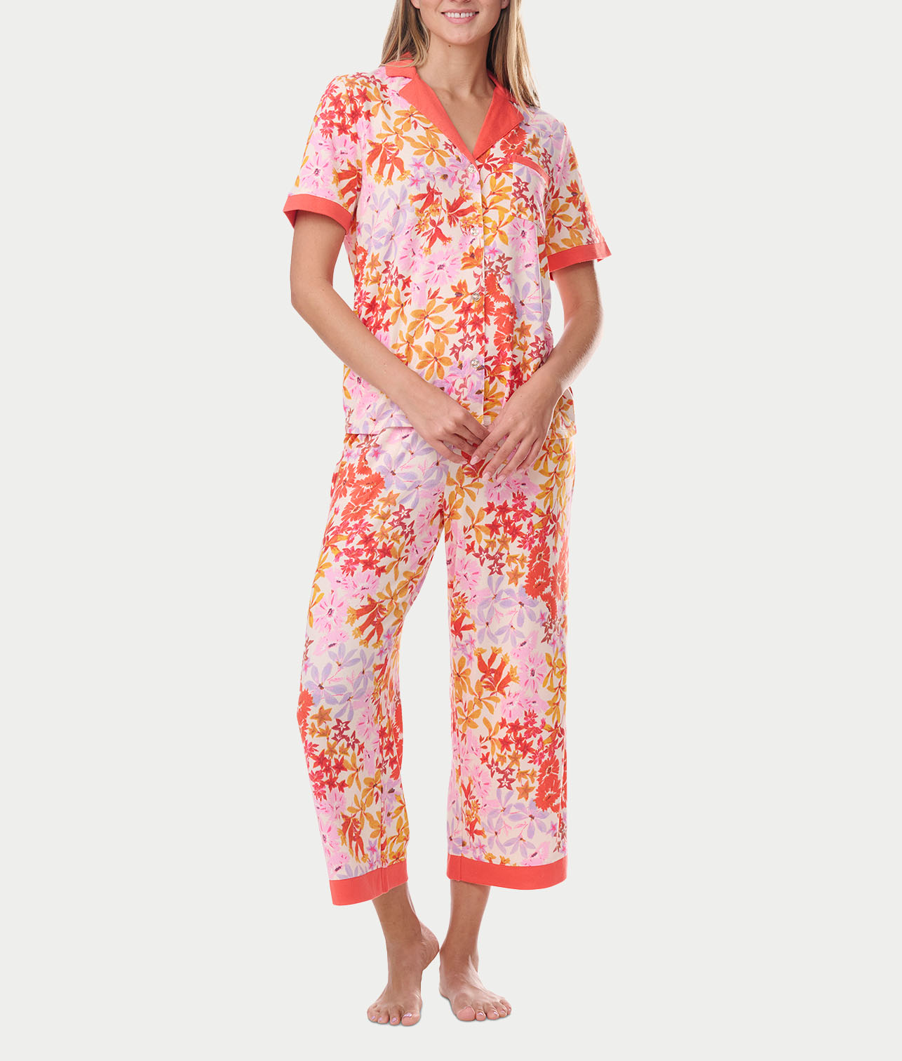 Notch Collar Knit Capri Pajama Set、mySite、bengalsvssteelers