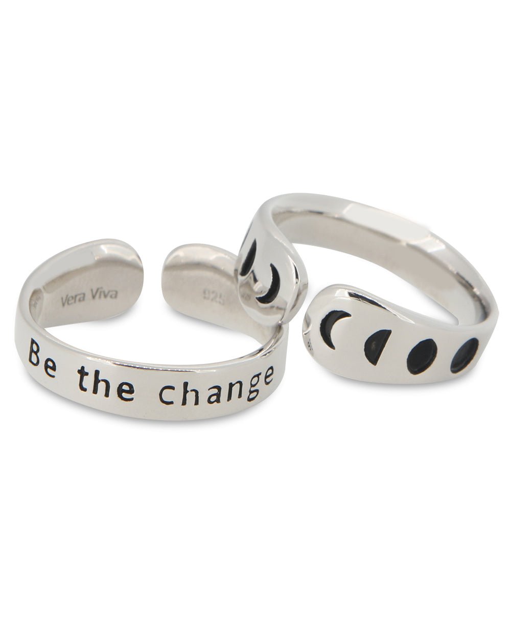 Be The Change Moon Phase Adjustable Inspirational Sterling Silver Ring、mySite、topwebapps