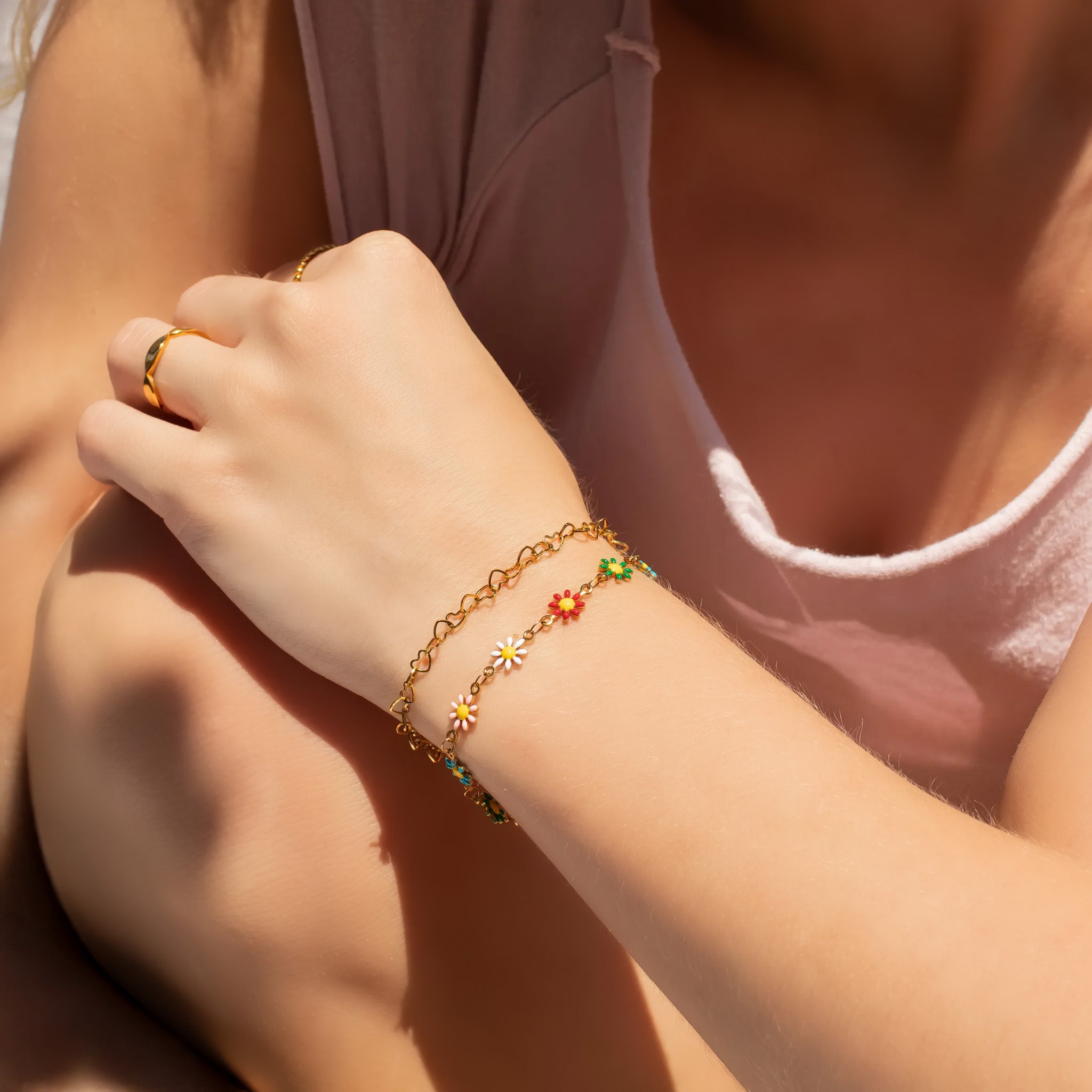 18K Gold PVD Stainless Steel Heart Chain Bracelet / BRJ1065、mySite、dreamappss