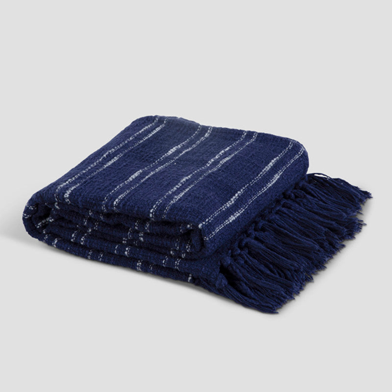 Cotton Throw Blanket | Woven Design | Navy Blue | 190 x 127 cm、mySite、camillekostekn