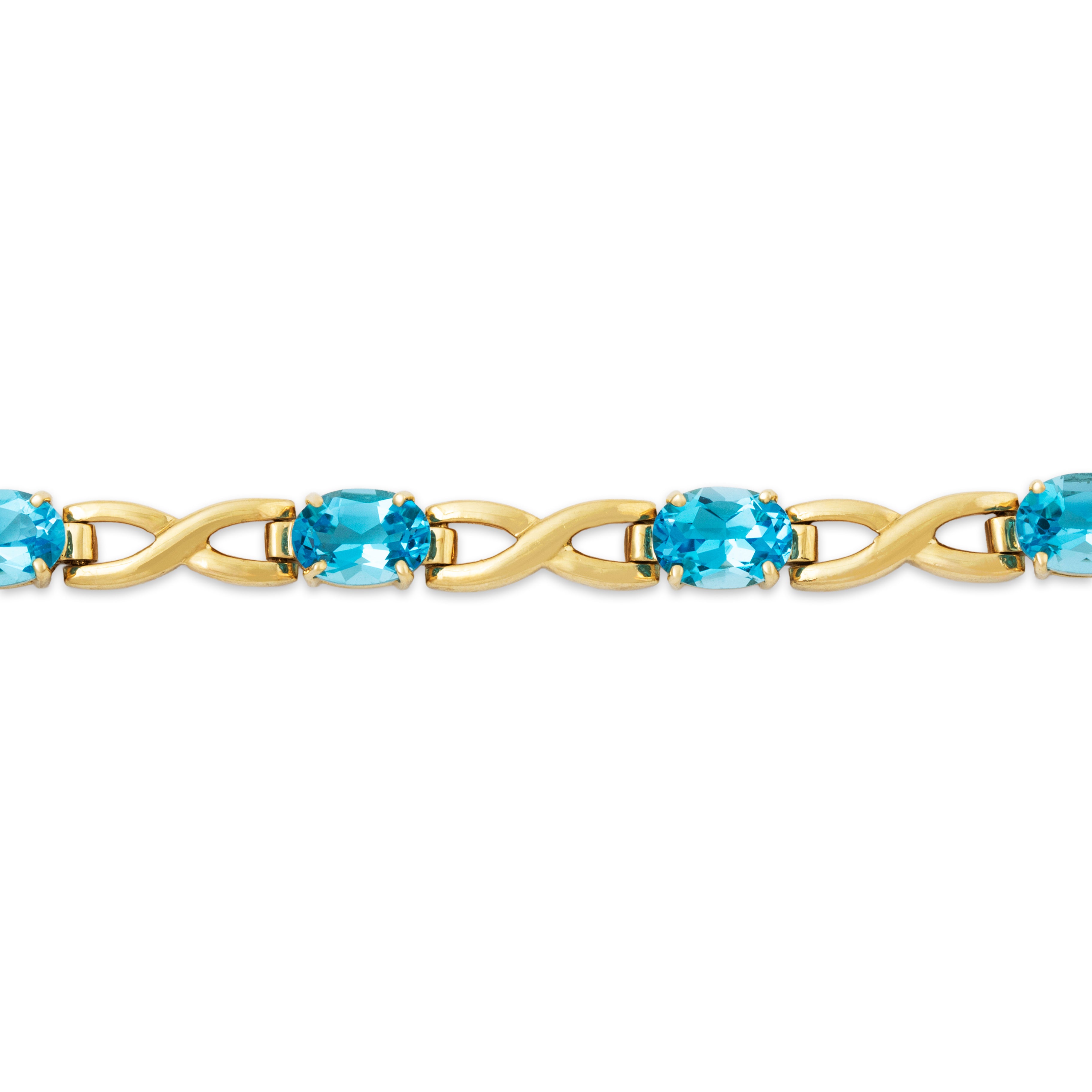 Vintage 14k Yellow Gold 9cttw Blue Topaz Crossing Link Line Bracelet 7、mySite、hinf8tx79