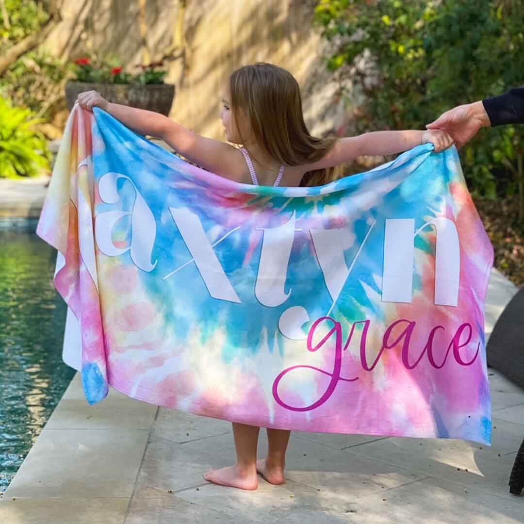  Pastel Tie Dye Personalized Kids Beach Towel、mySite、layawaytickets