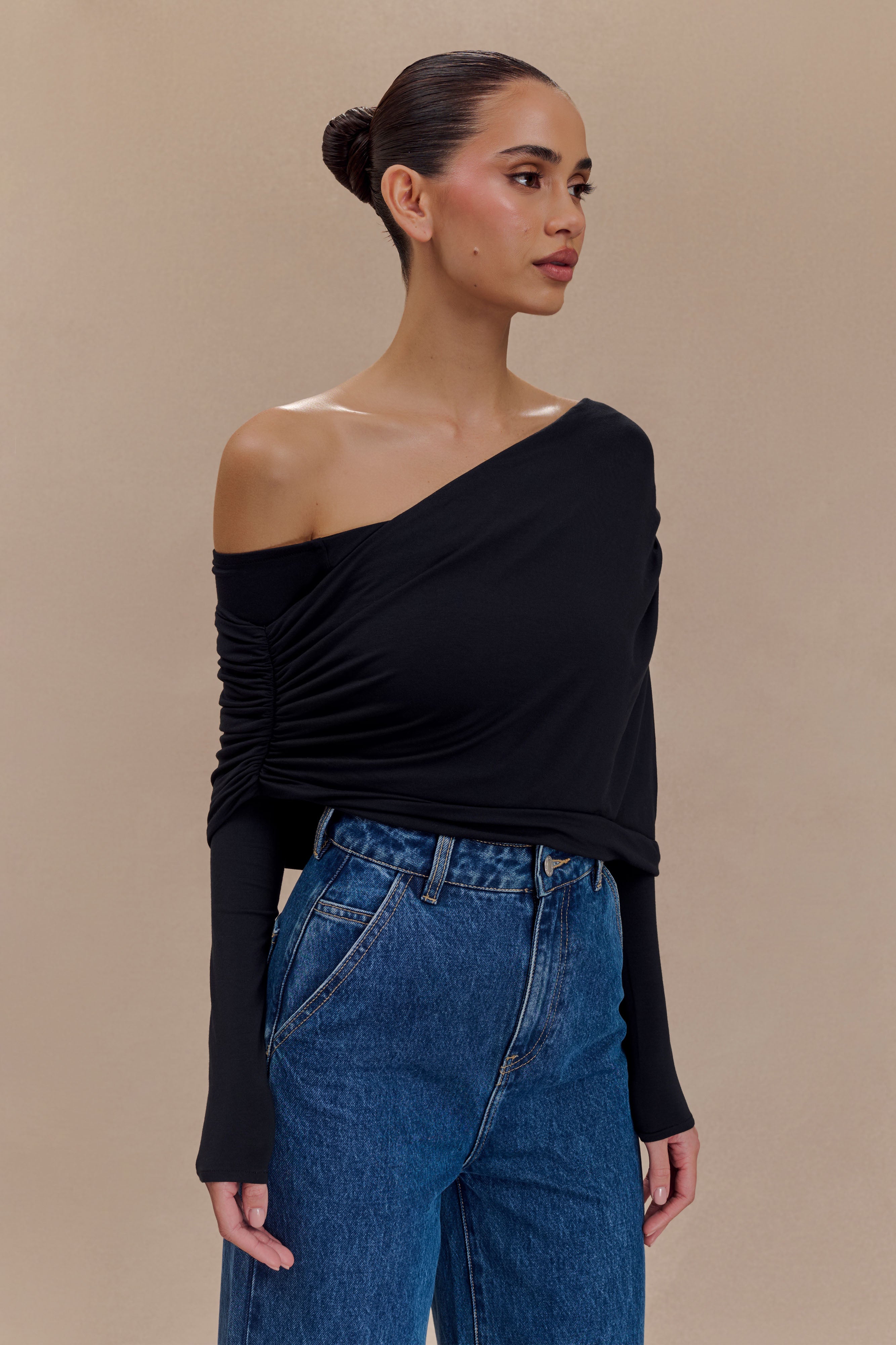Corinna Modal One Shoulder Top - Black、mySite、solidvoid