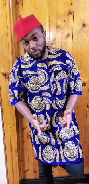Royal Blue African Lion head Isiagu Dashiki Shirt-DPKA002、mySite、solidvoid