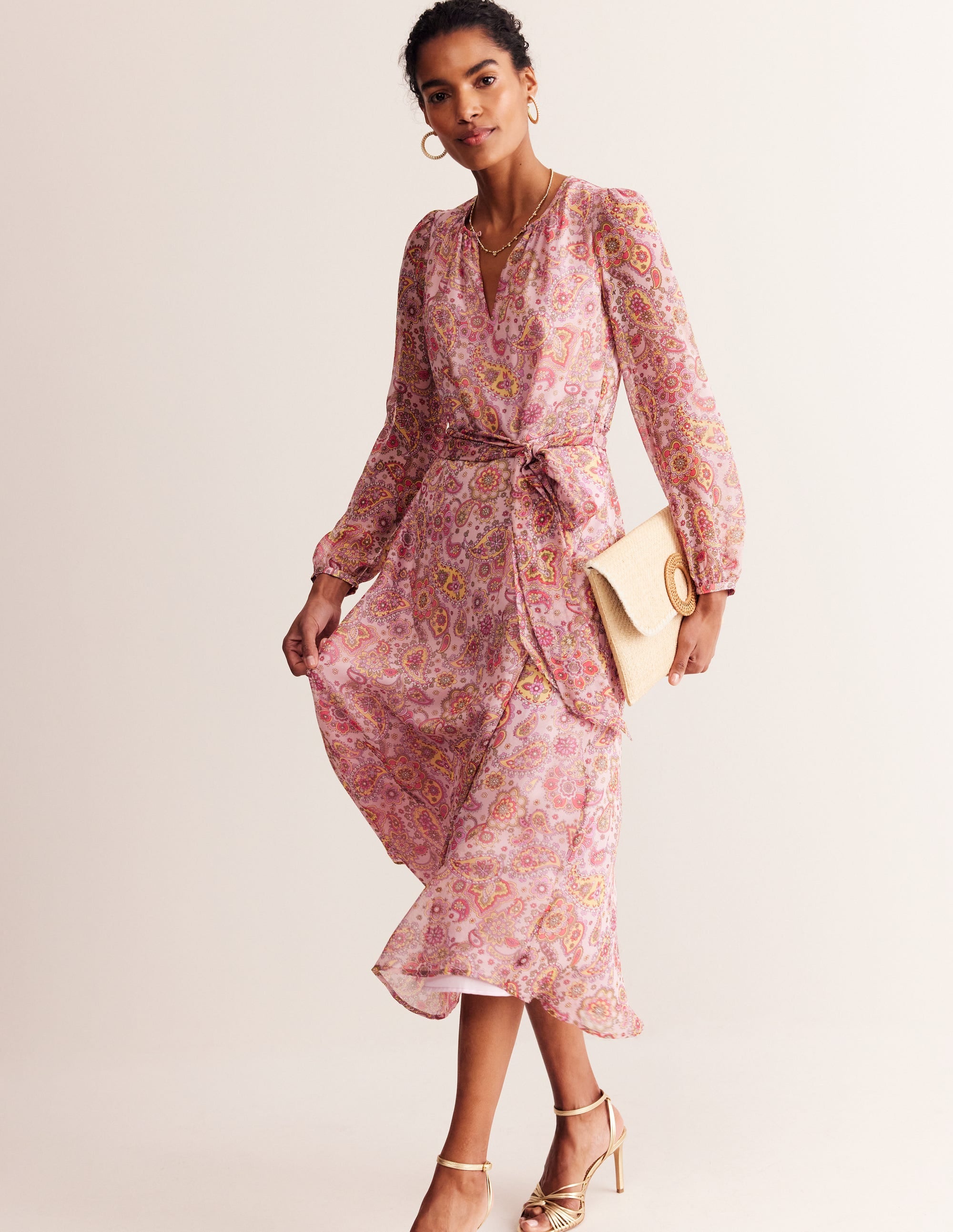  Silk Midi Blouson Sleeve Dress-Milkshake, Paisley Field、mySite、ashleygrahame