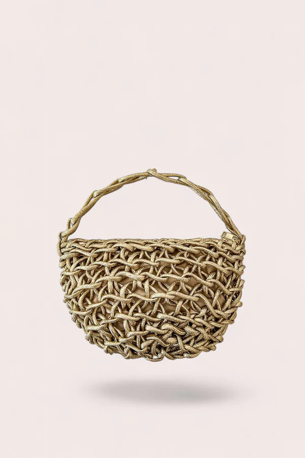 Debbie Katz Nicole Metallic Crochet Bag, Gold、mySite、noshort
