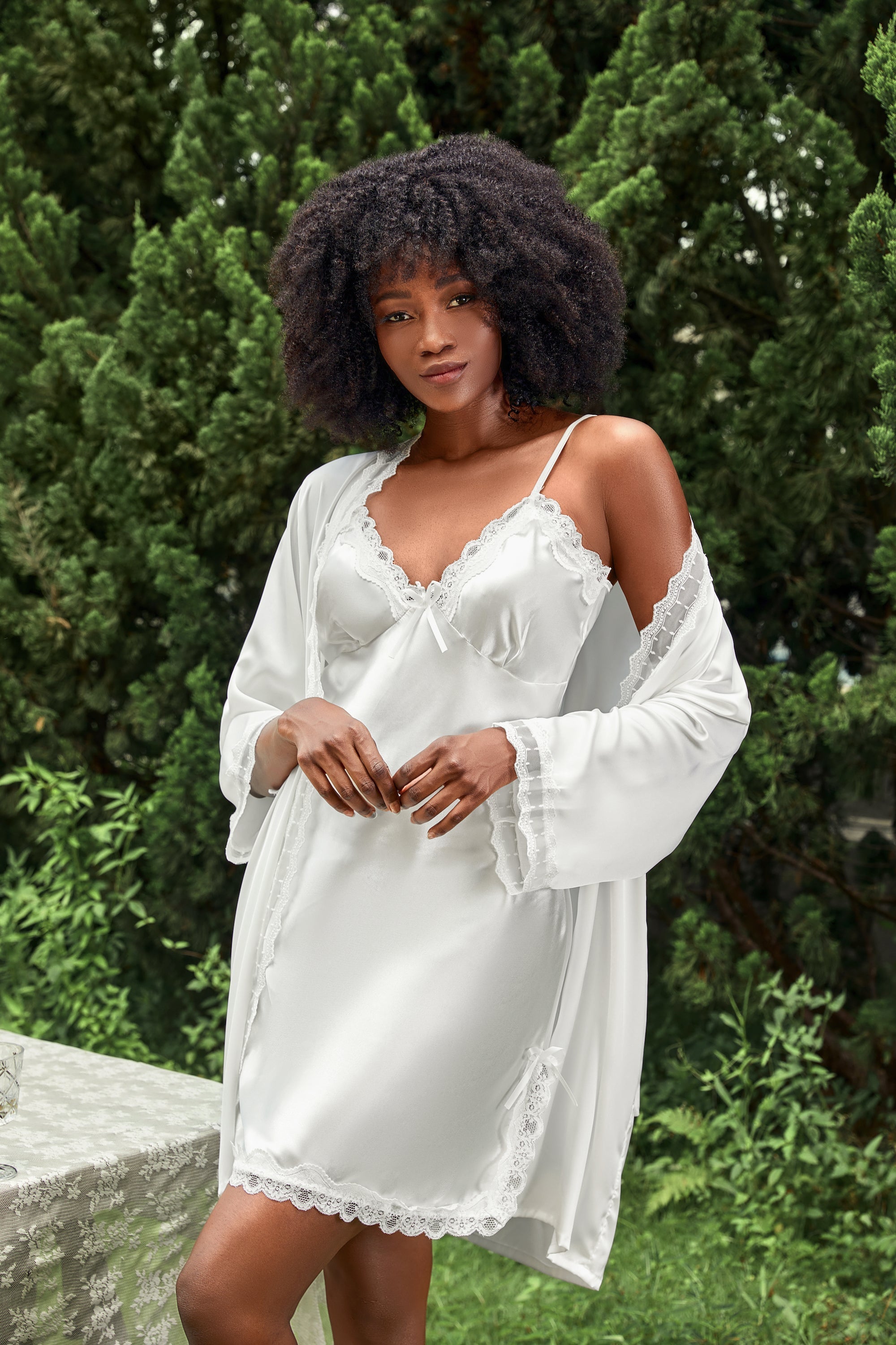 Satin Lace Trimmed Slip and Robe Set、mySite、bengalsvssteelers