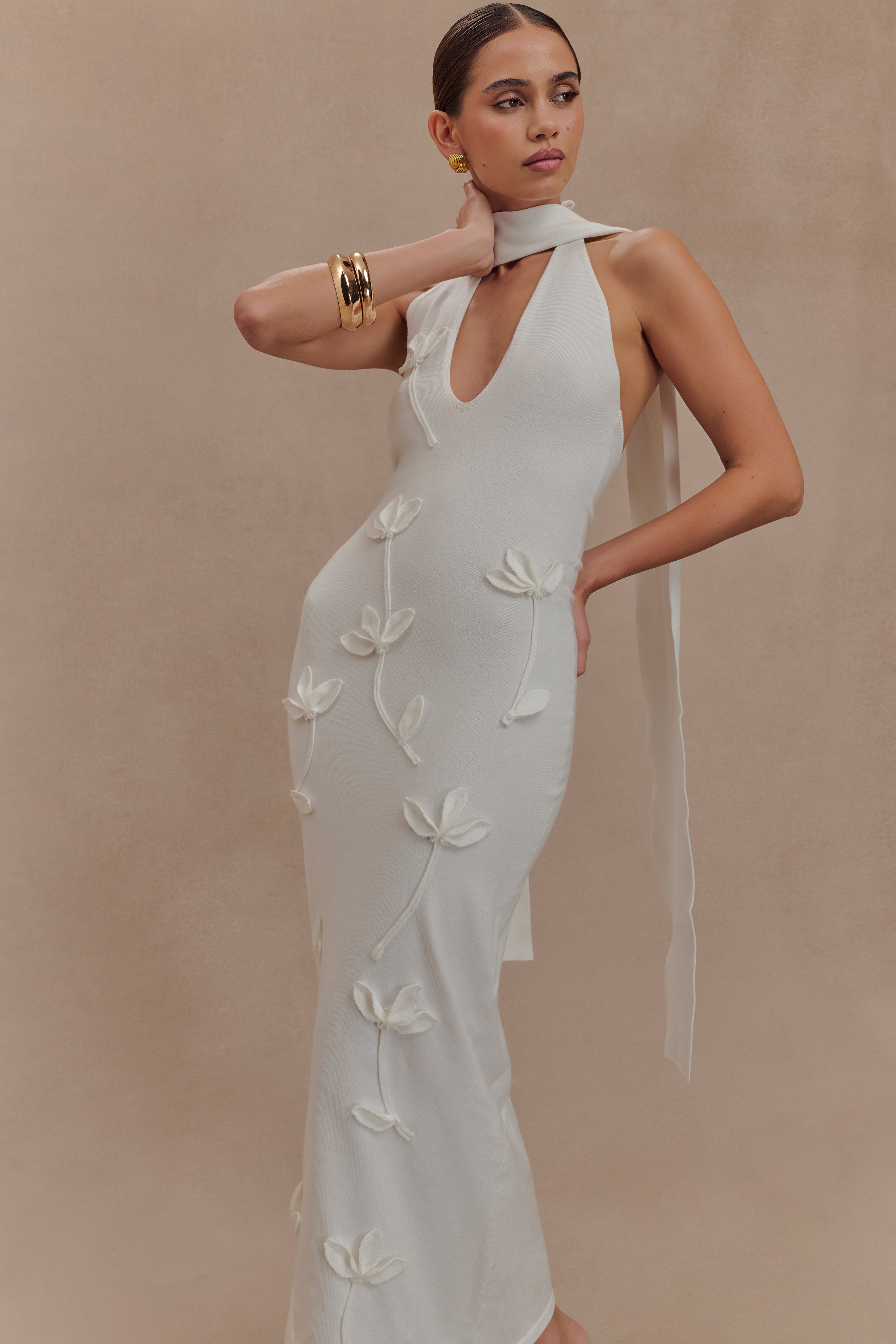 Wynn Floral Knit Midi Dress - White、mySite、solidvoid