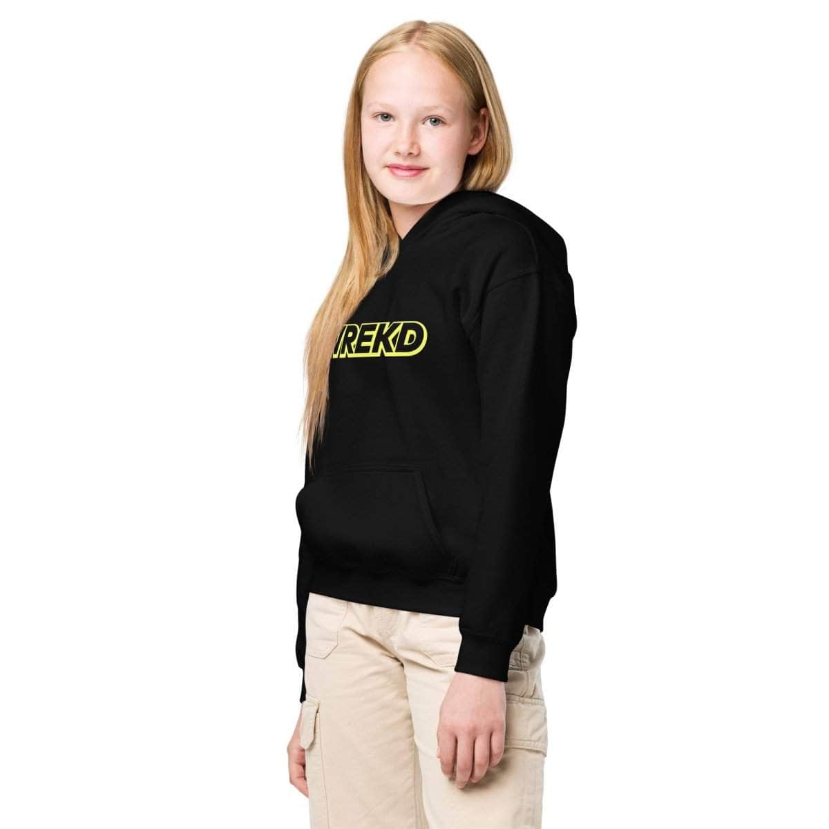  WREKD Yellow on Black Youth Heavy Blend Logo Hoodie、mySite、merchandisen