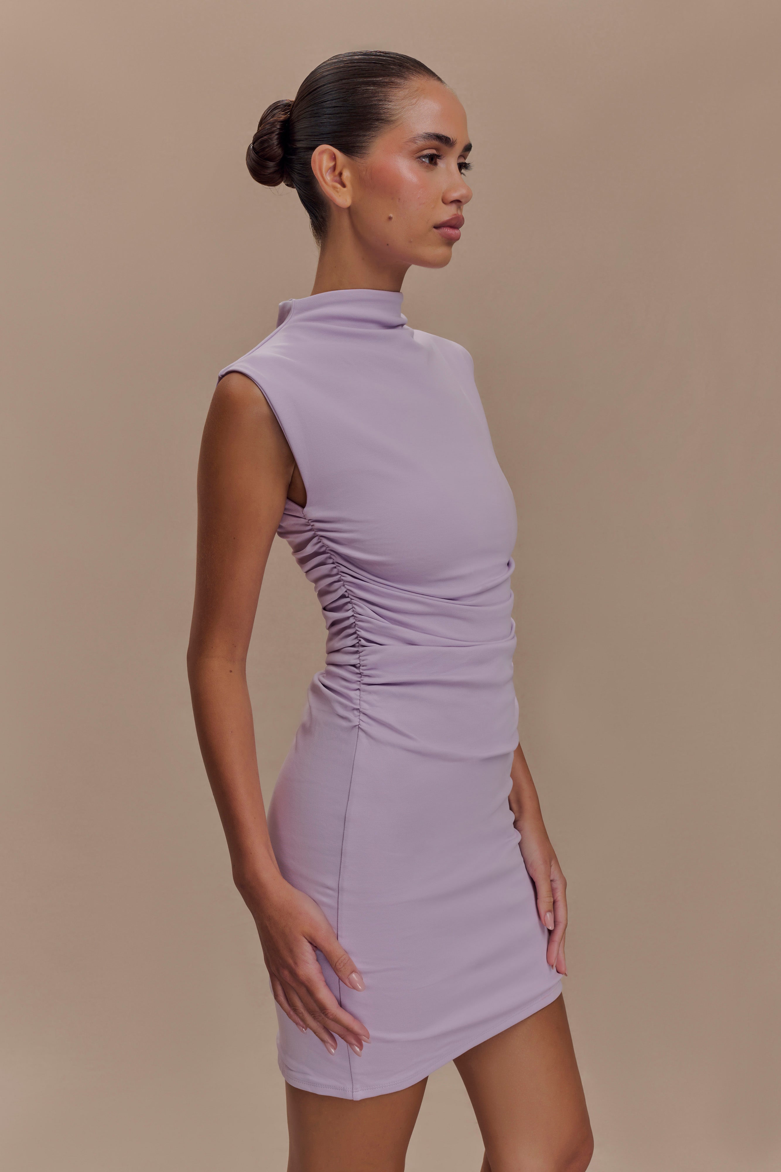Elliot High Neck Sleeveless Mini Dress - Lilac、mySite、solidvoid