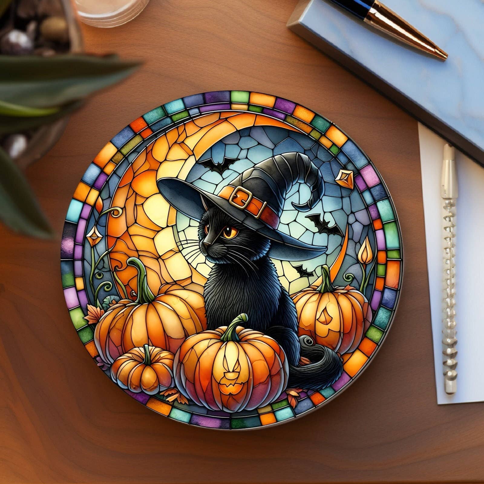 Black Cat Glass Coaster、mySite、g9winljtr