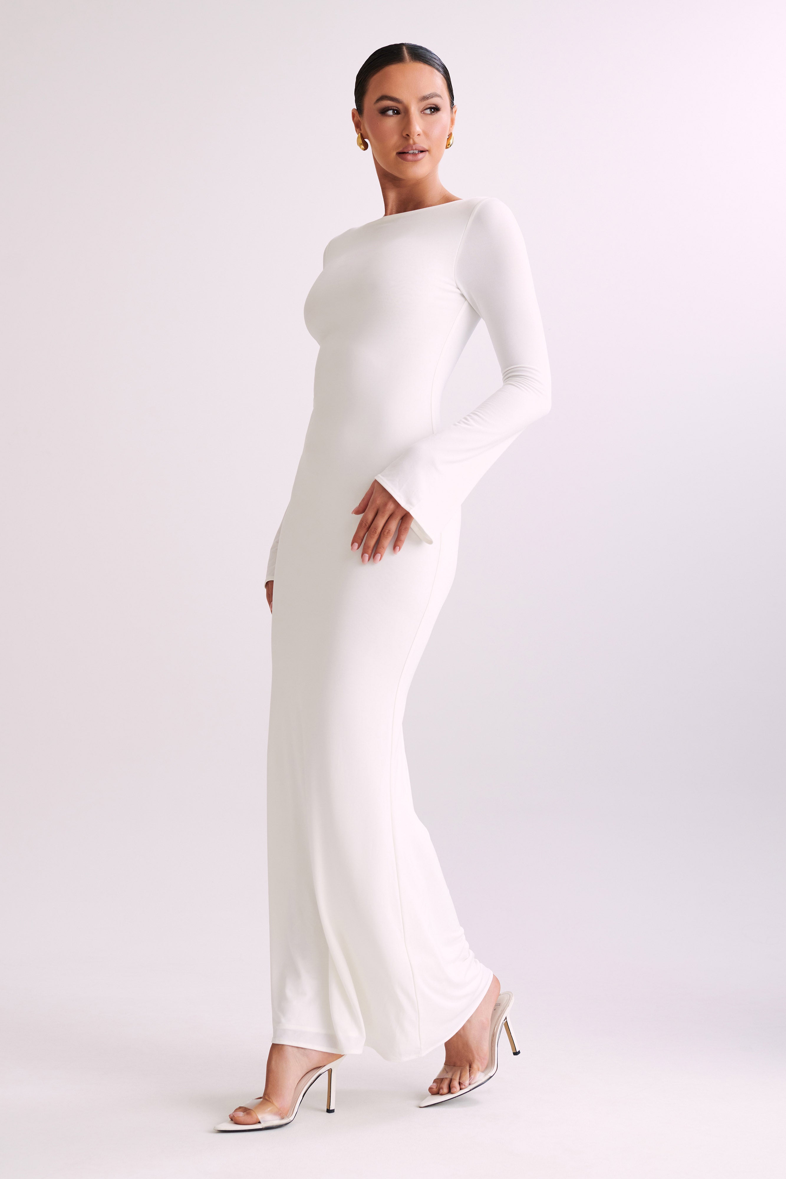 Tarna Slinky Fishtail Maxi Dress - Ivory、mySite、solidvoid