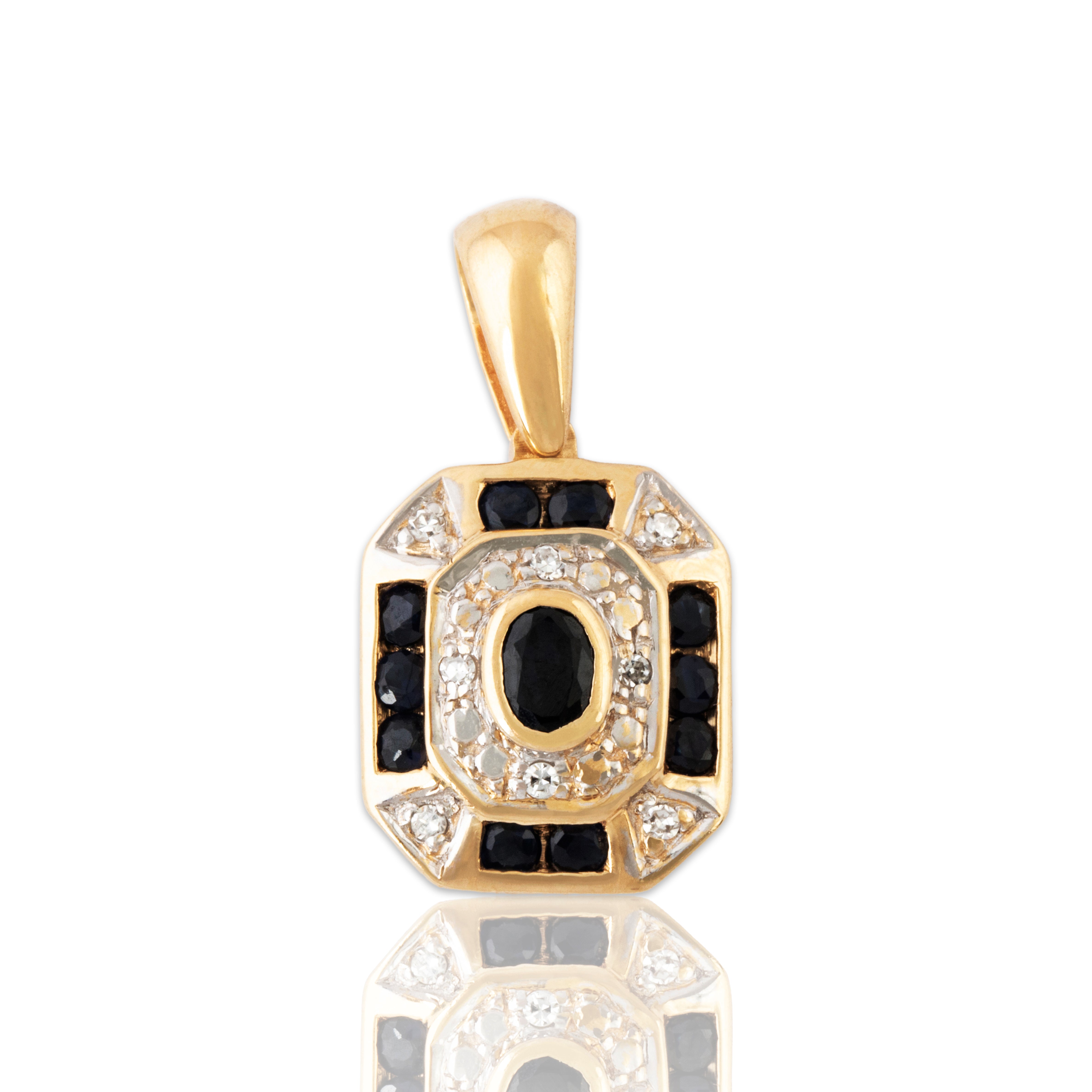 Vintage 14k Yellow Gold Blue Sapphire Diamond Elegant Pendant、mySite、hinf8tx79