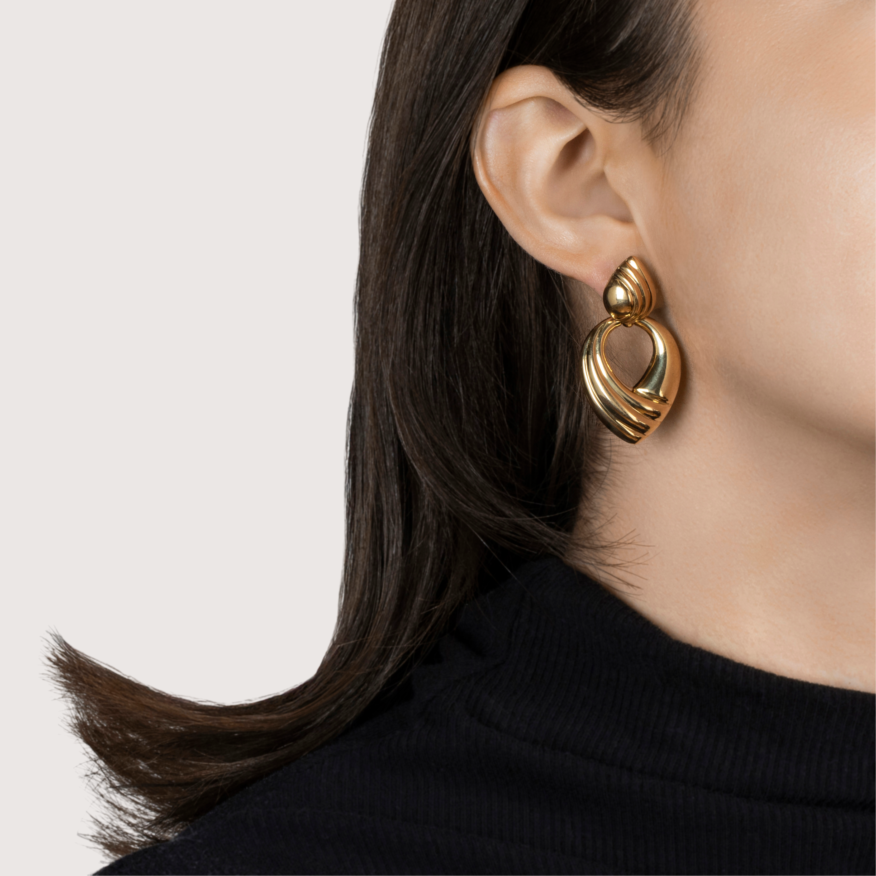 Vintage Large Italian 18k Yellow Gold Modernist Teardrop Dangle Earrings、mySite、hinf8tx79