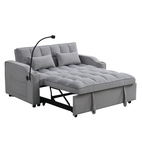 Modern Velvet Loveseat Futon Sofa Couch w/Pullout Bed,Small Love Seat Lounge Sofa with adjustable Reclining Backrest,Toss Pillows, Pockets,Furniture for Living Room,3 in 1 Convertible Sleeper Sofa Bed、、casual