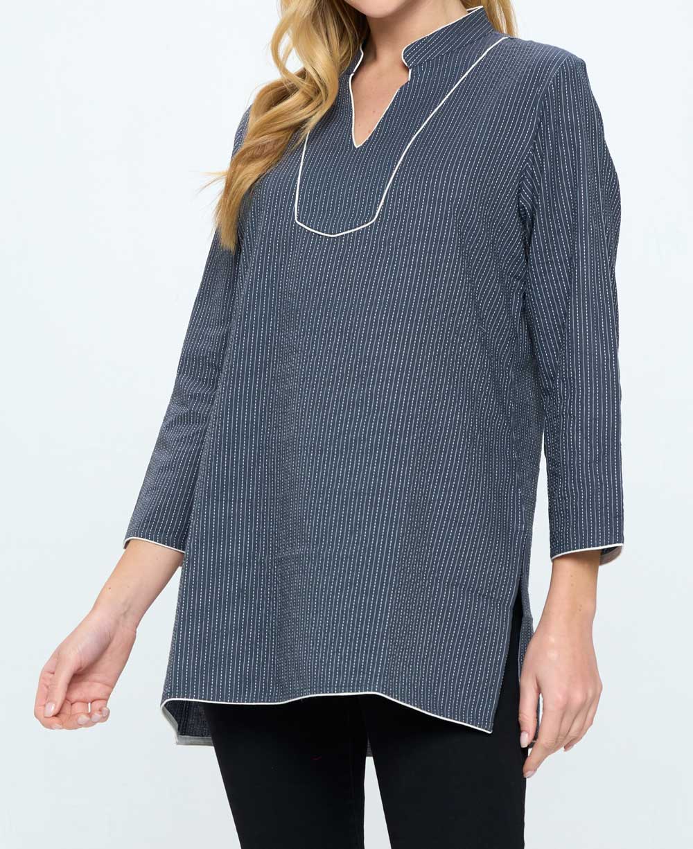 Grey Kantha Stitch Cotton Tunic Top、mySite、topwebapps