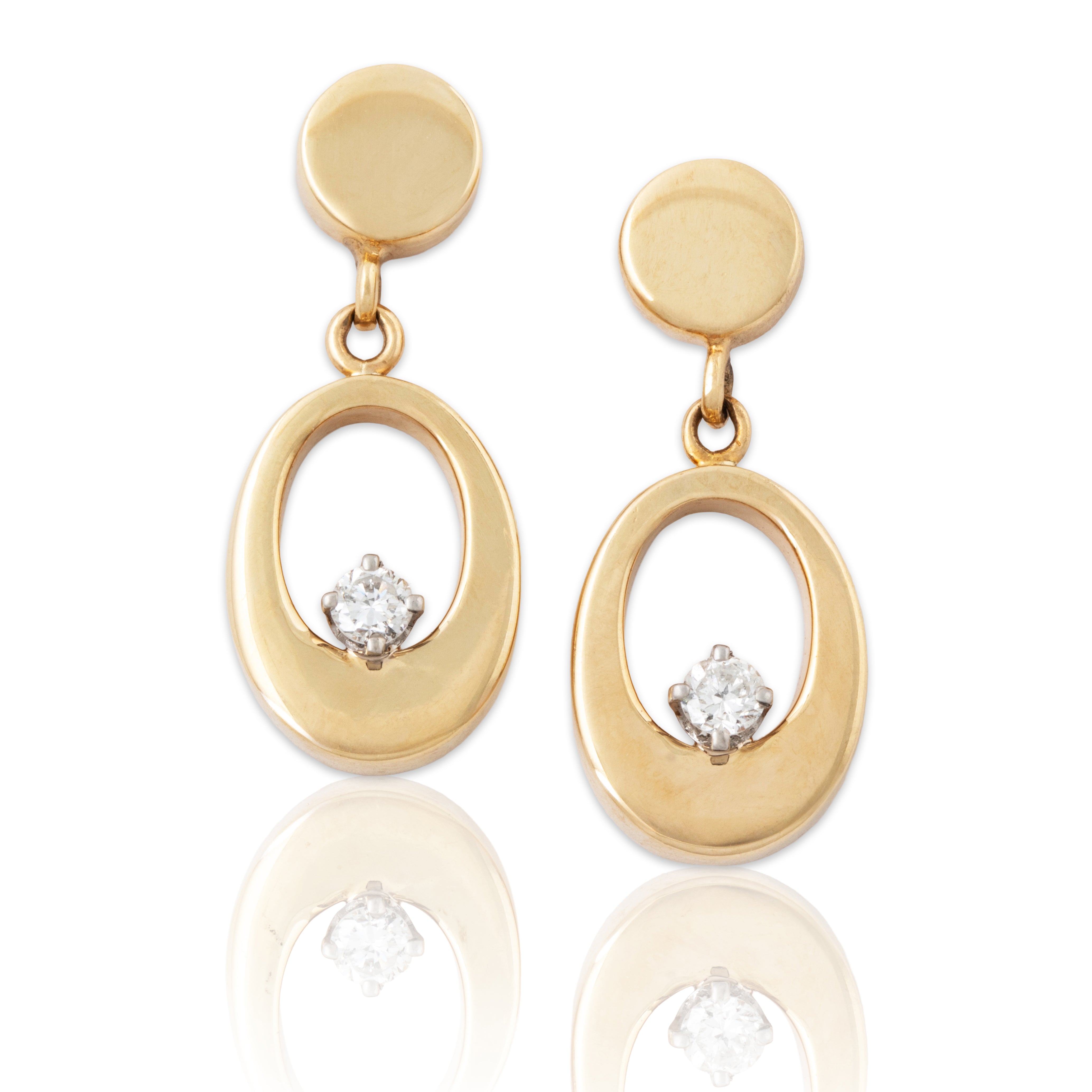 Vintage 14k Yellow Gold .2cttw Diamond Delightful Dangle Duo Earrings、mySite、hinf8tx79